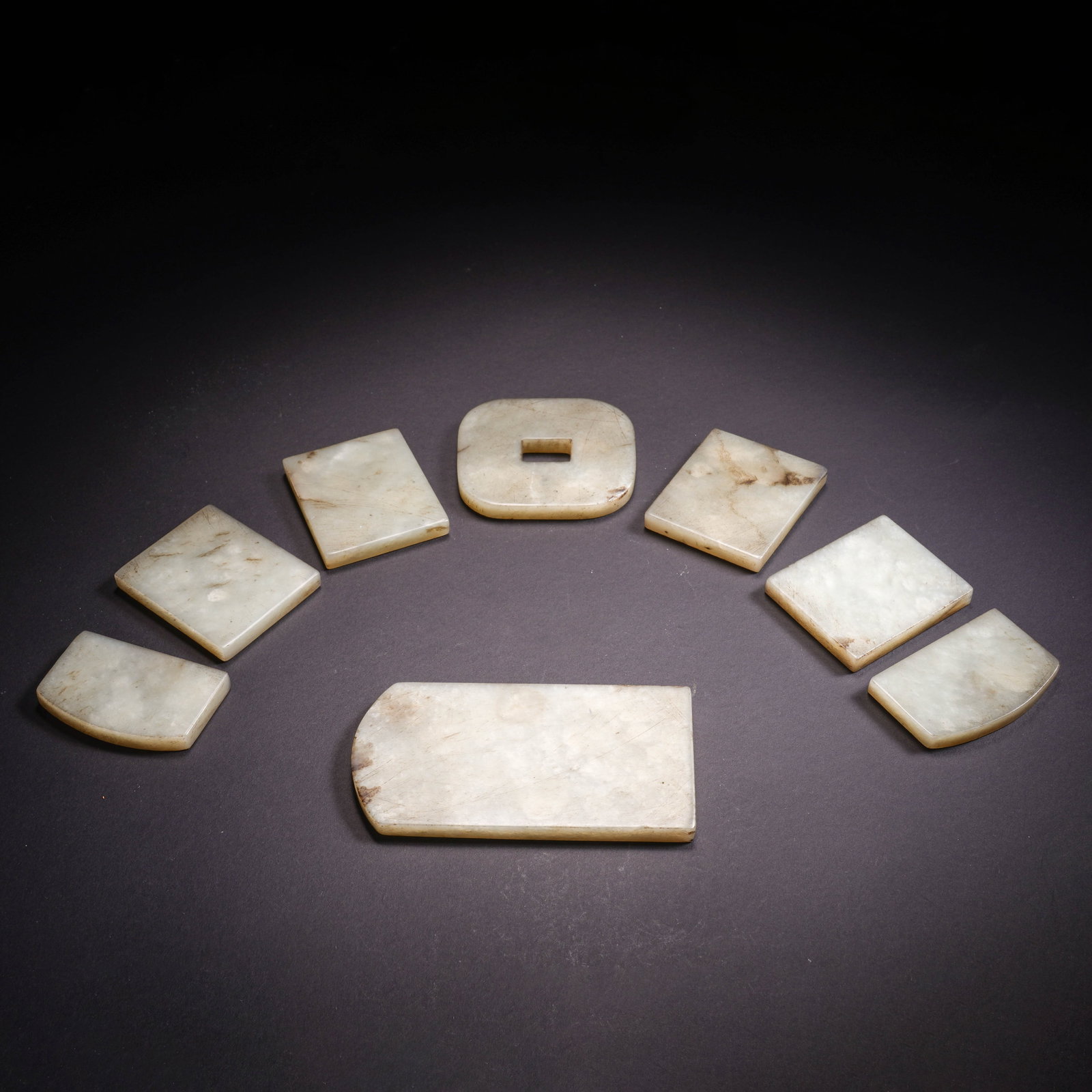 Set of White Jade Appliques: Set of White Jade Appliques Diam.3.8-7.5cm,