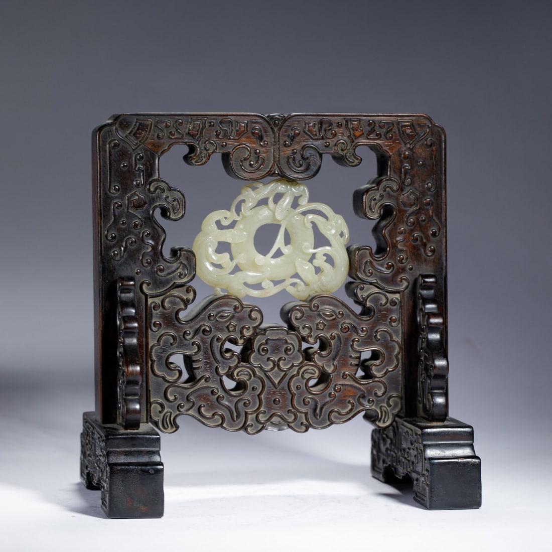 A Zitan Wood Table Screen Inlaid with Jade: A Zitan Wood Table Screen Inlaid with Jade Length:18.5?Width:13cm Height:19.8?