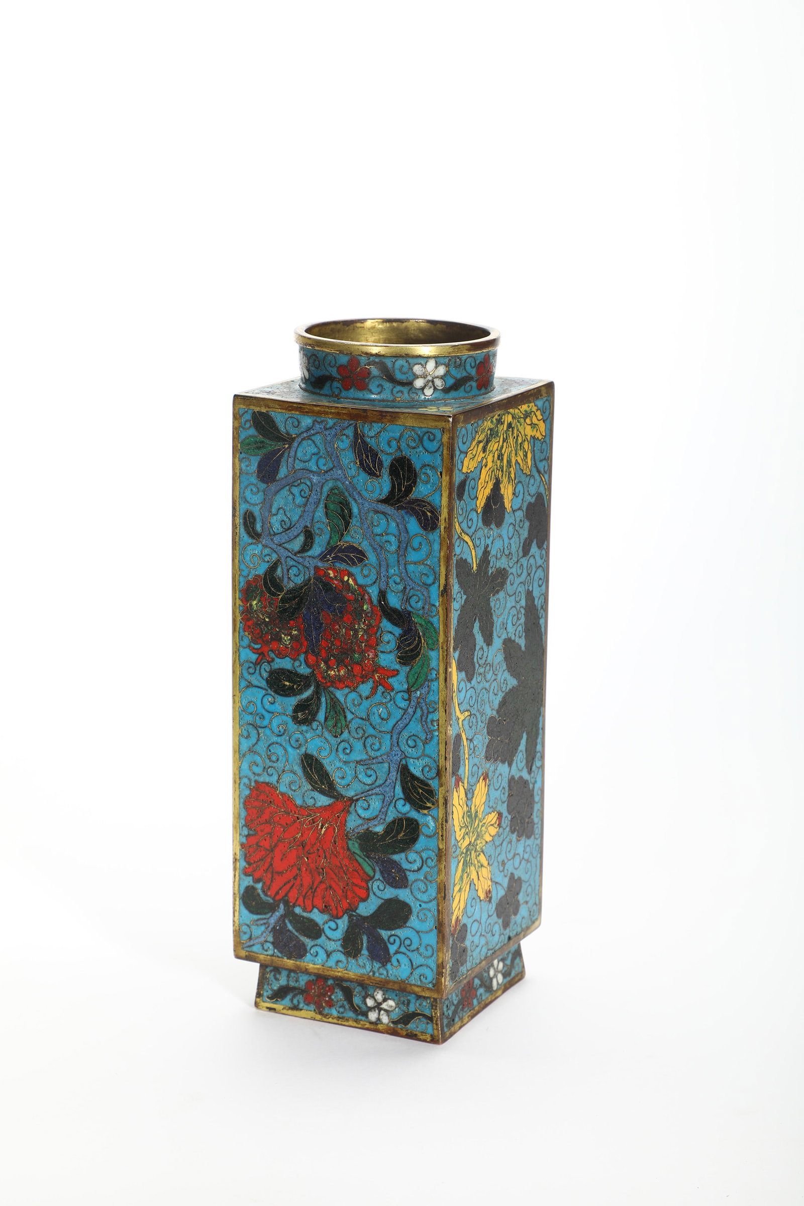 Cloisonné Floral Square Vase - 4
