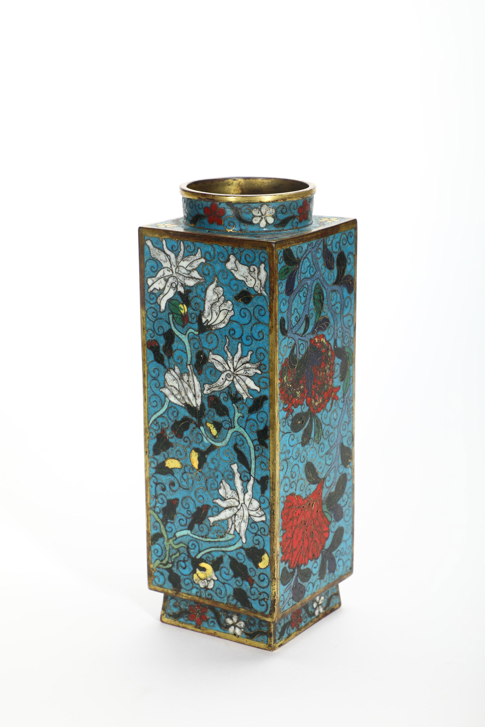 Cloisonné Floral Square Vase - 7