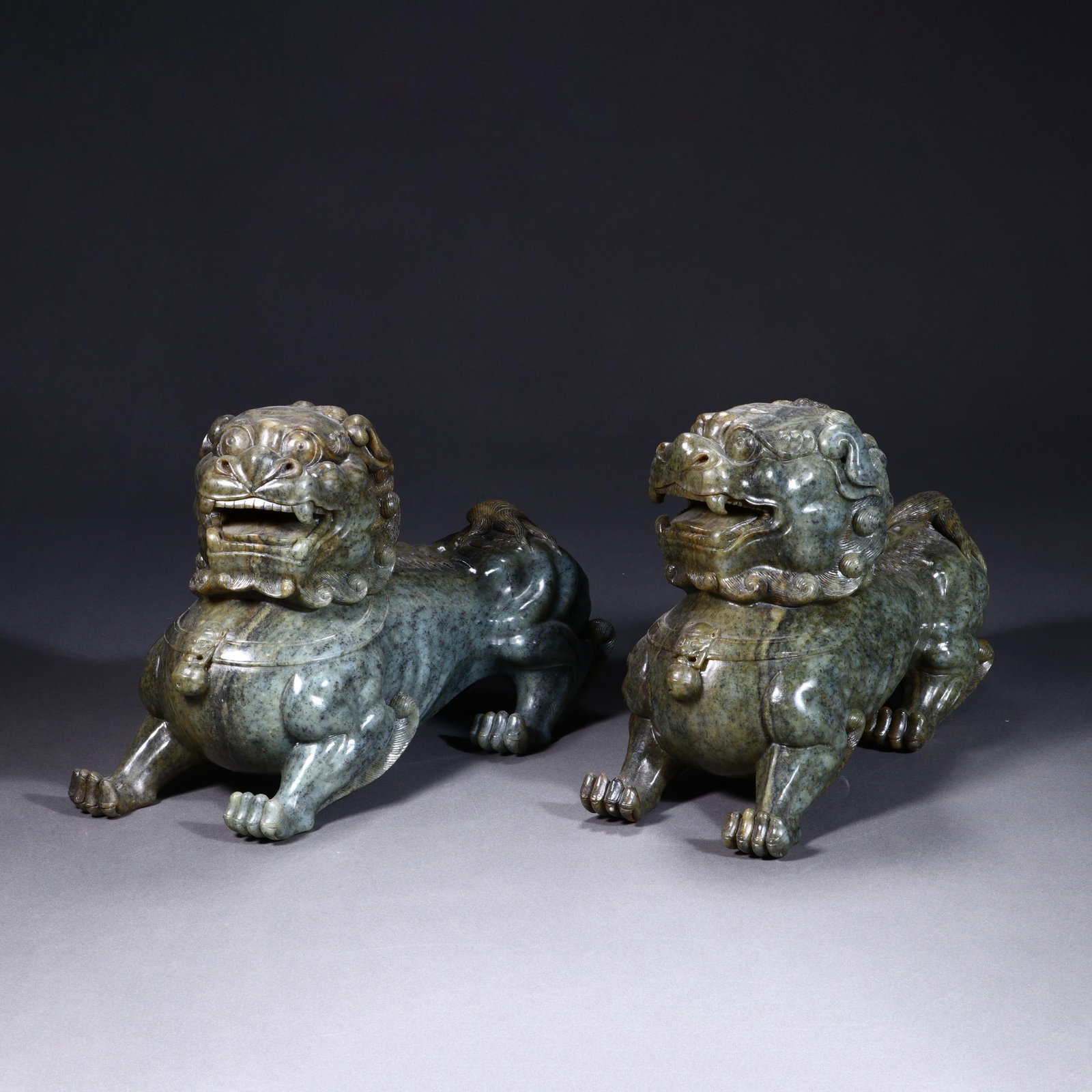 Pair Of Carved-Jade 'Mythical Beasts': Pair Of Carved-Jade 'Mythical Beasts' Height:20cm Width:30cm