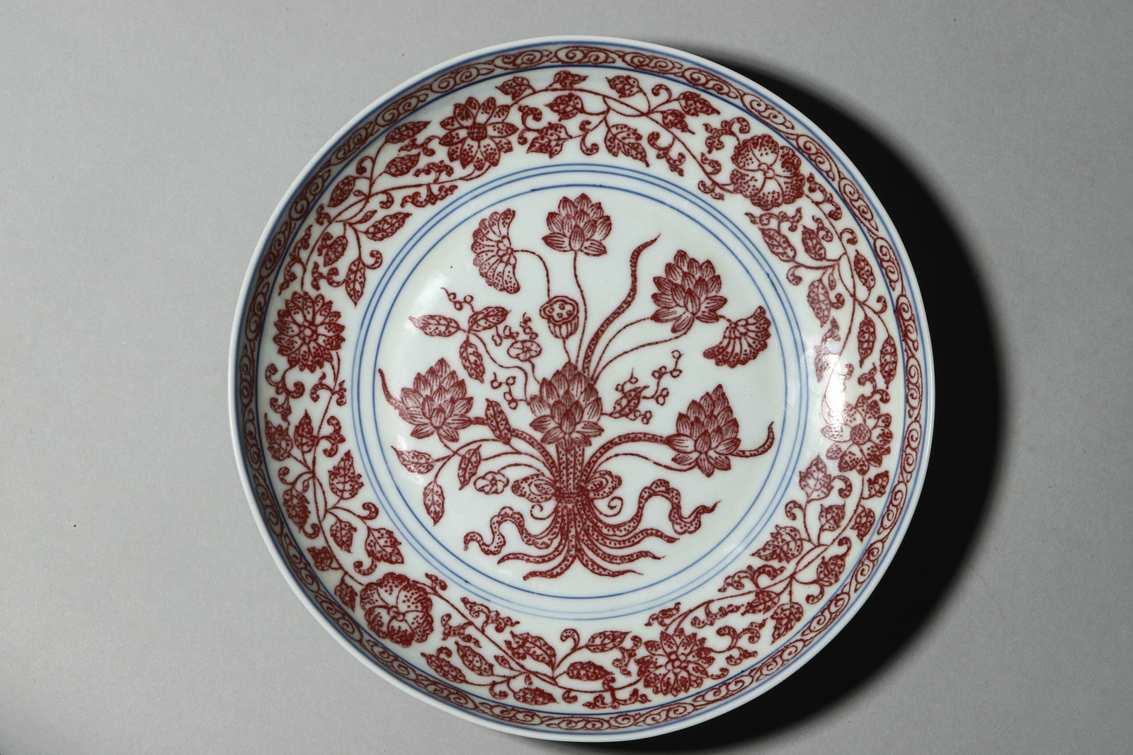 Copper-Red Glaze Floral Plate - 2
