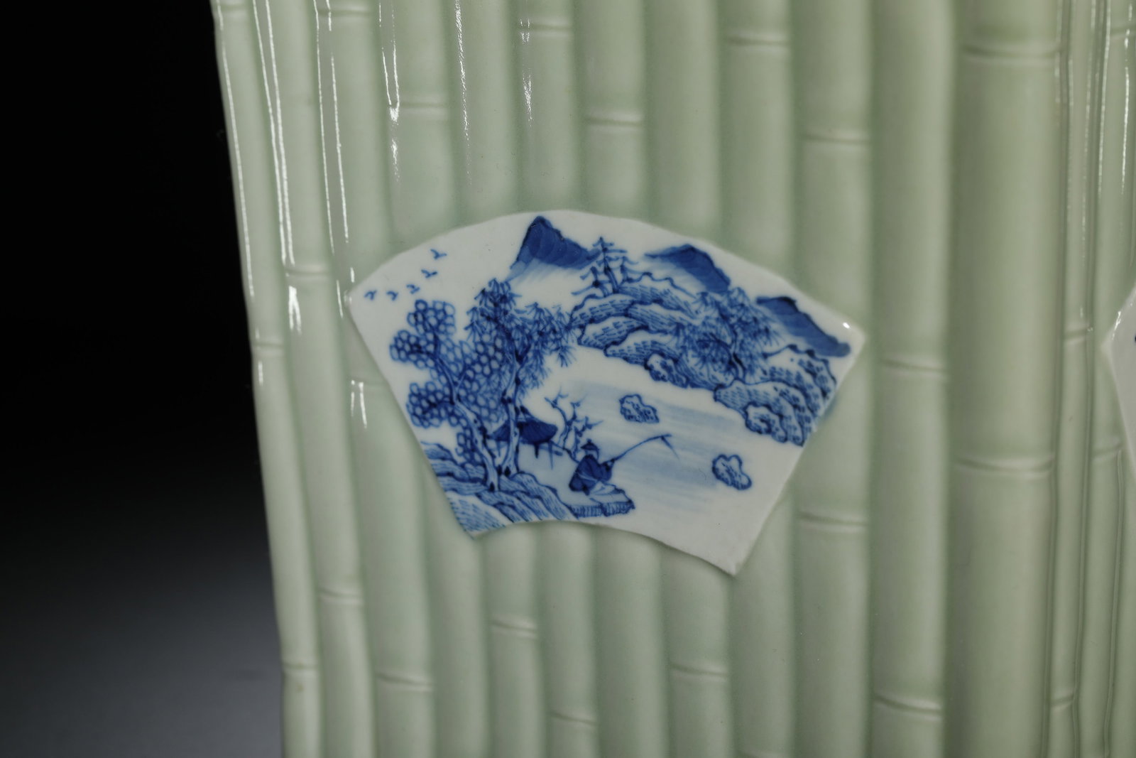 Celadon Glazed Bamboo Brushpot - 6