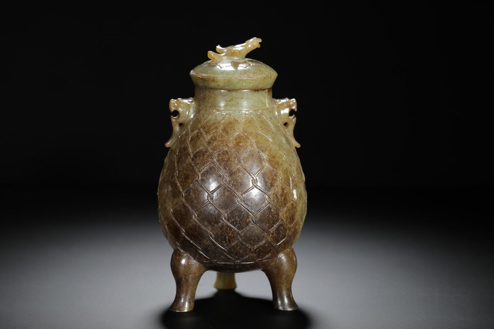 Carved Jade Cord-Pattern Tripod Zun - 7