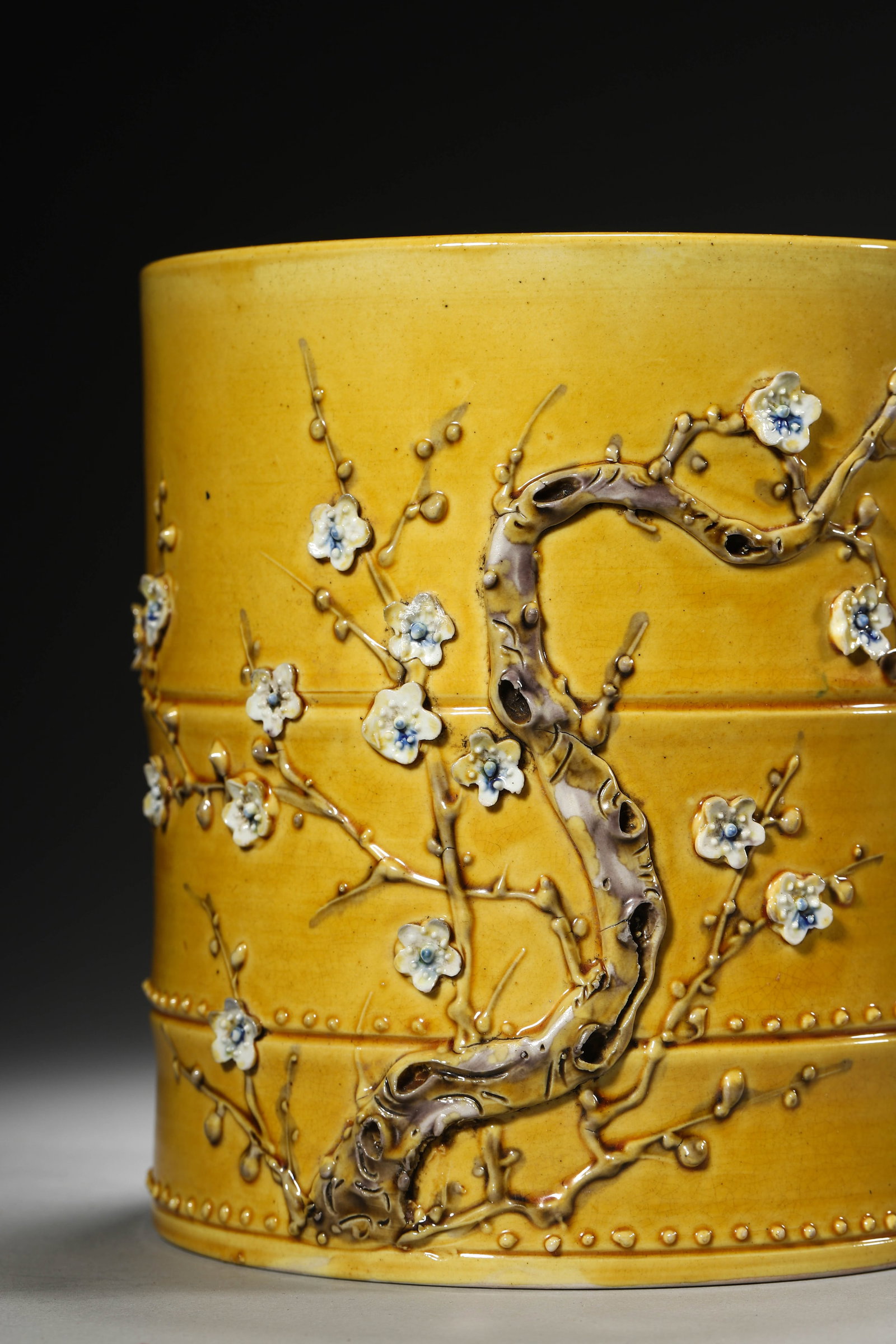 Yellow-Ground Carved Brushpot - 2