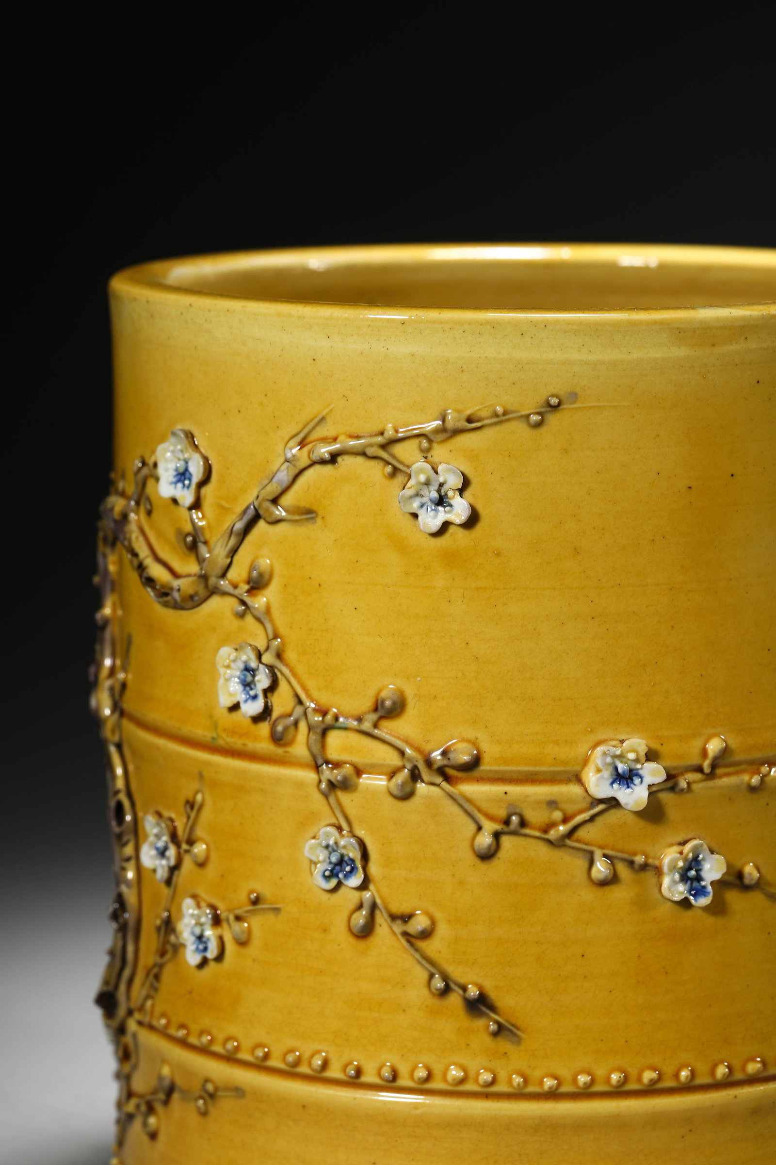 Yellow-Ground Carved Brushpot - 3