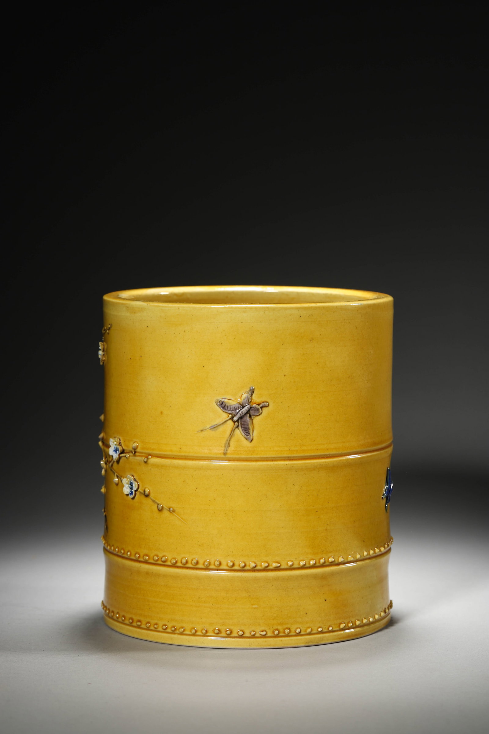 Yellow-Ground Carved Brushpot - 4