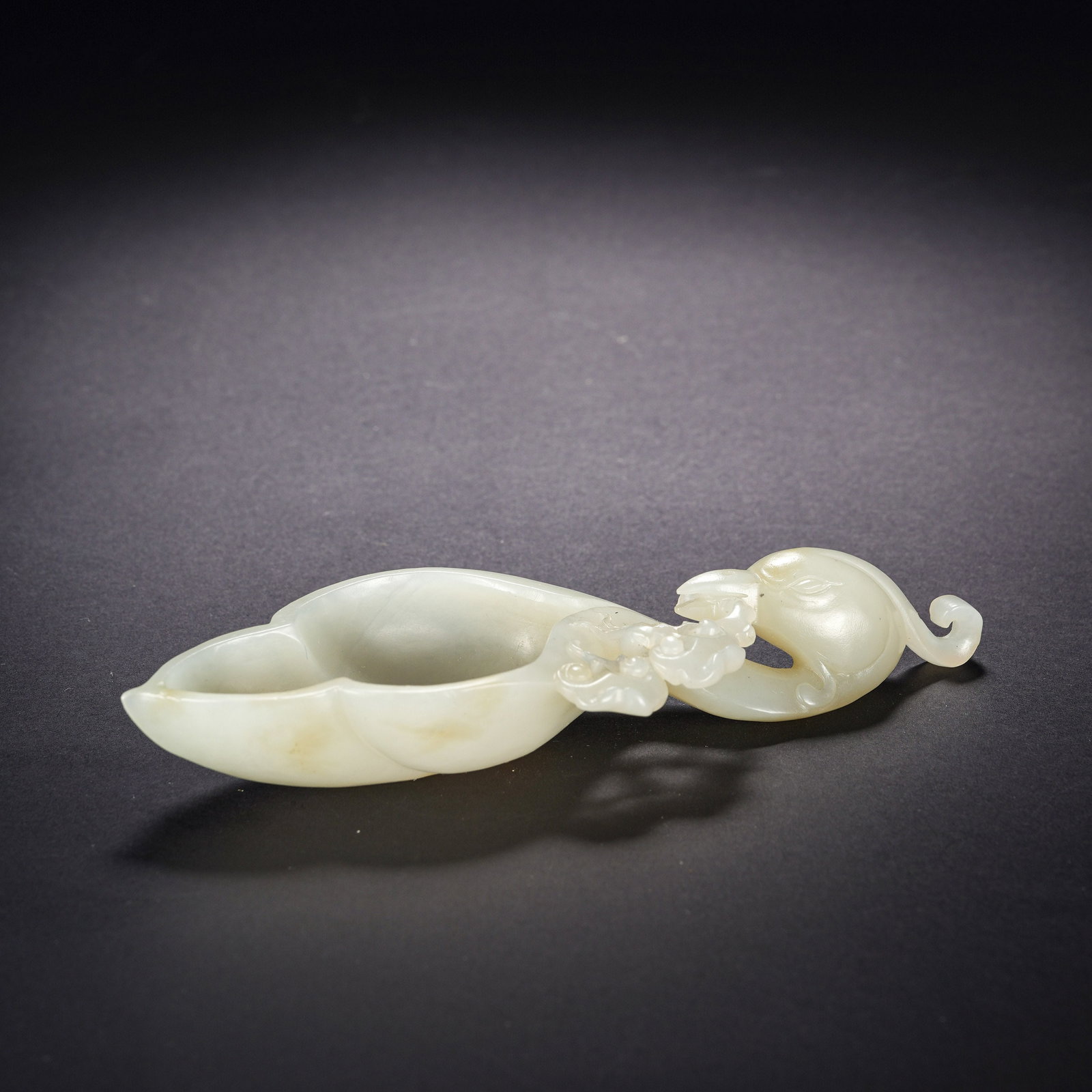 Carved White Jade Crane and Lingzhi Washer: Carved White Jade Crane and Lingzhi Washer Length:12cm, Width:4.4cm,