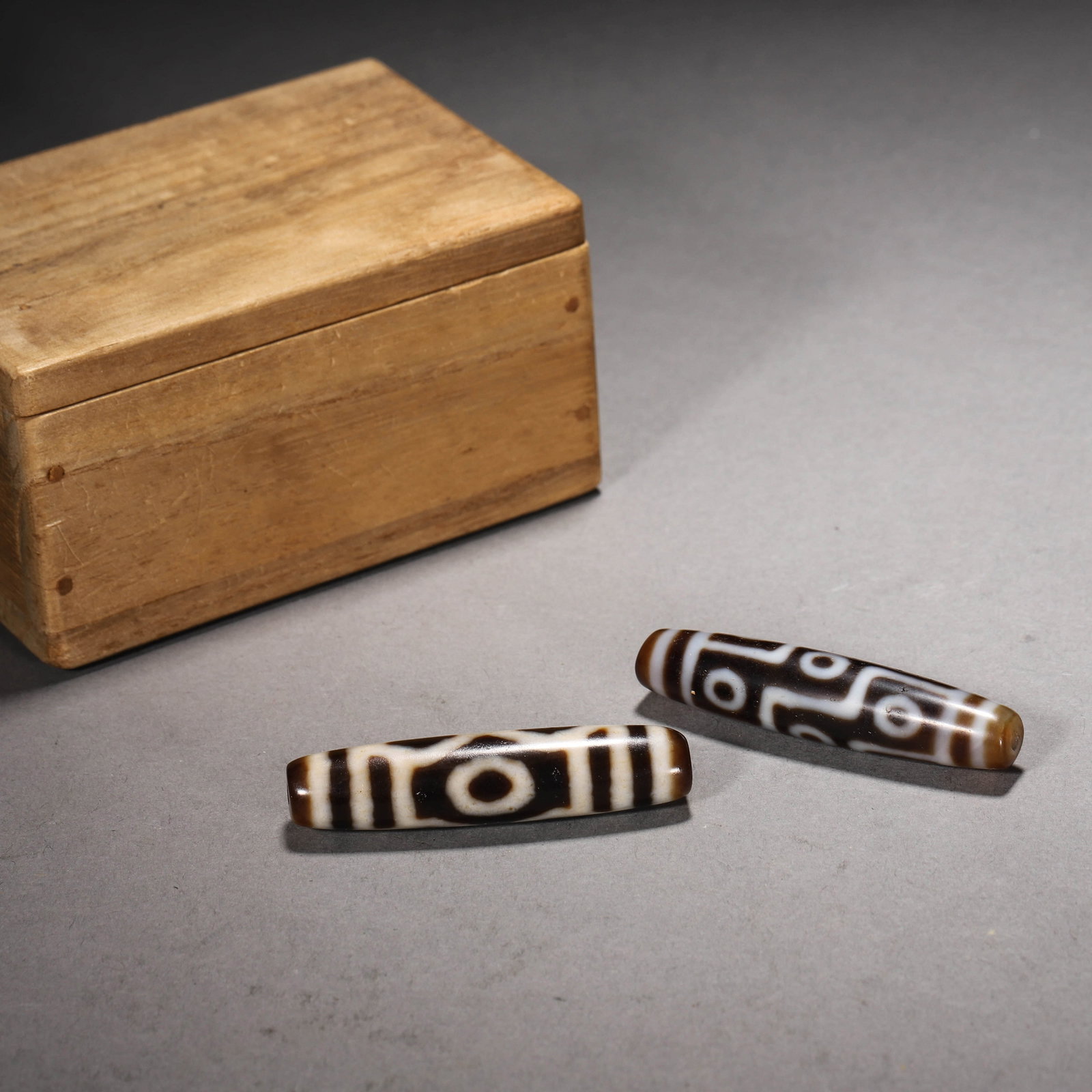 Two Dzi Beads: Two Dzi Beads Length:5.1cm, Length:5cm,