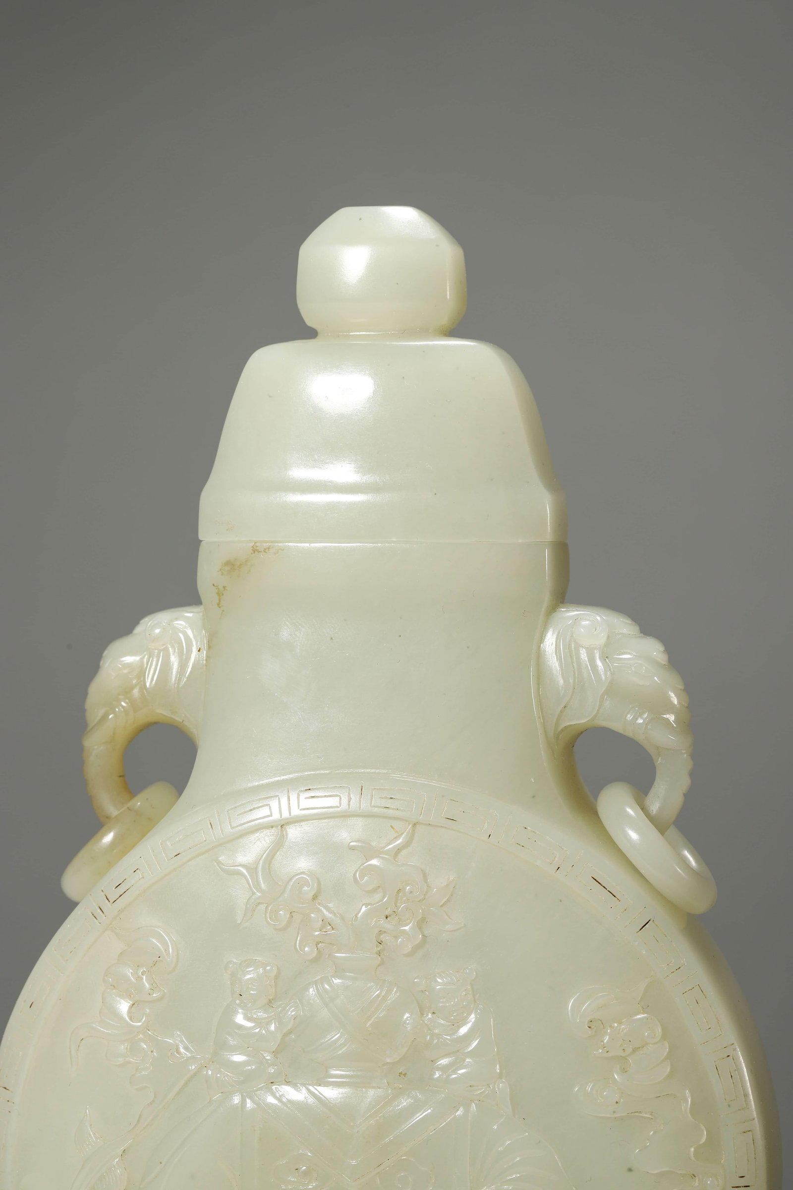 Carved Jade Elephant Moon Flask - 4