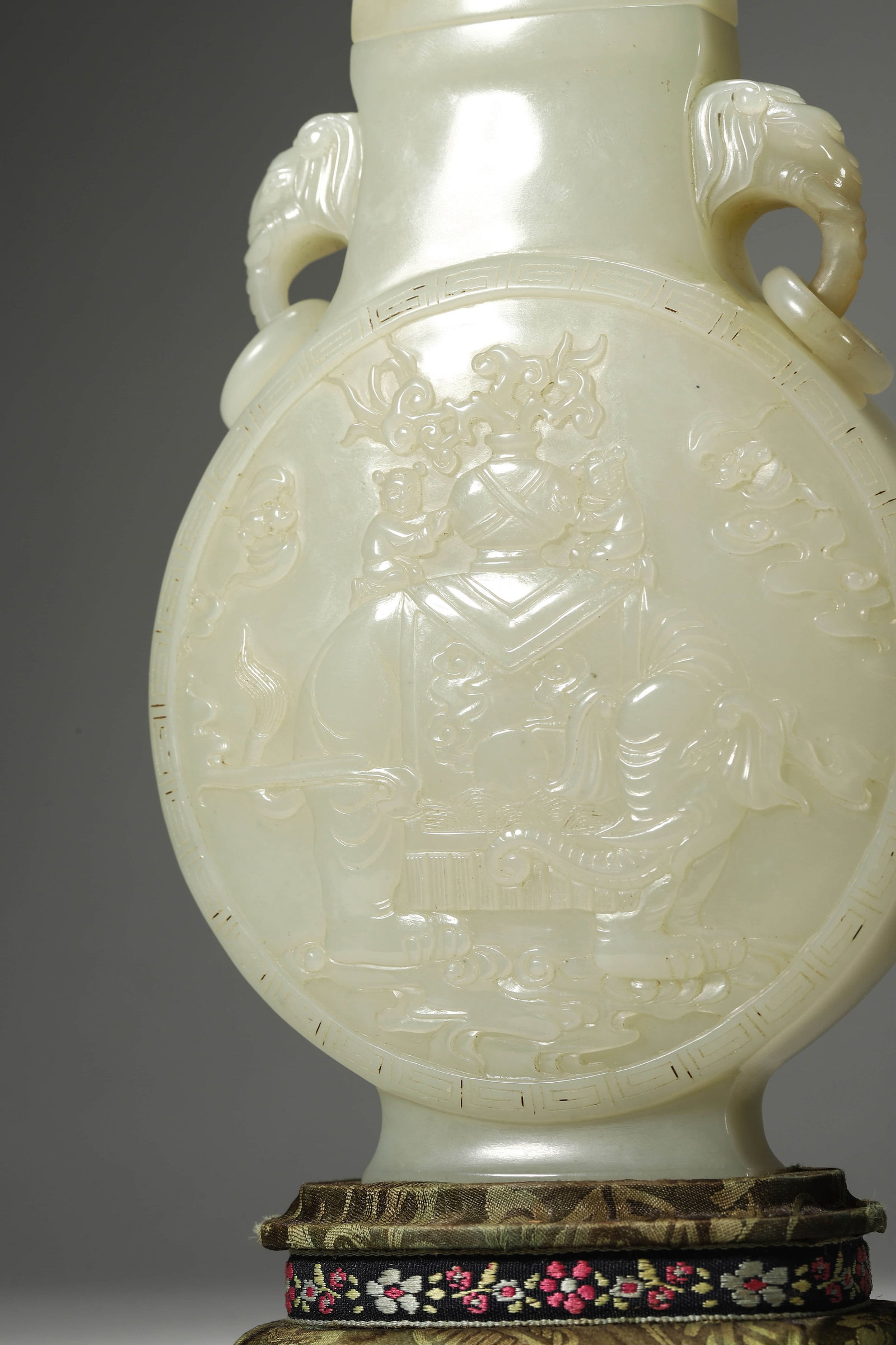 Carved Jade Elephant Moon Flask - 6