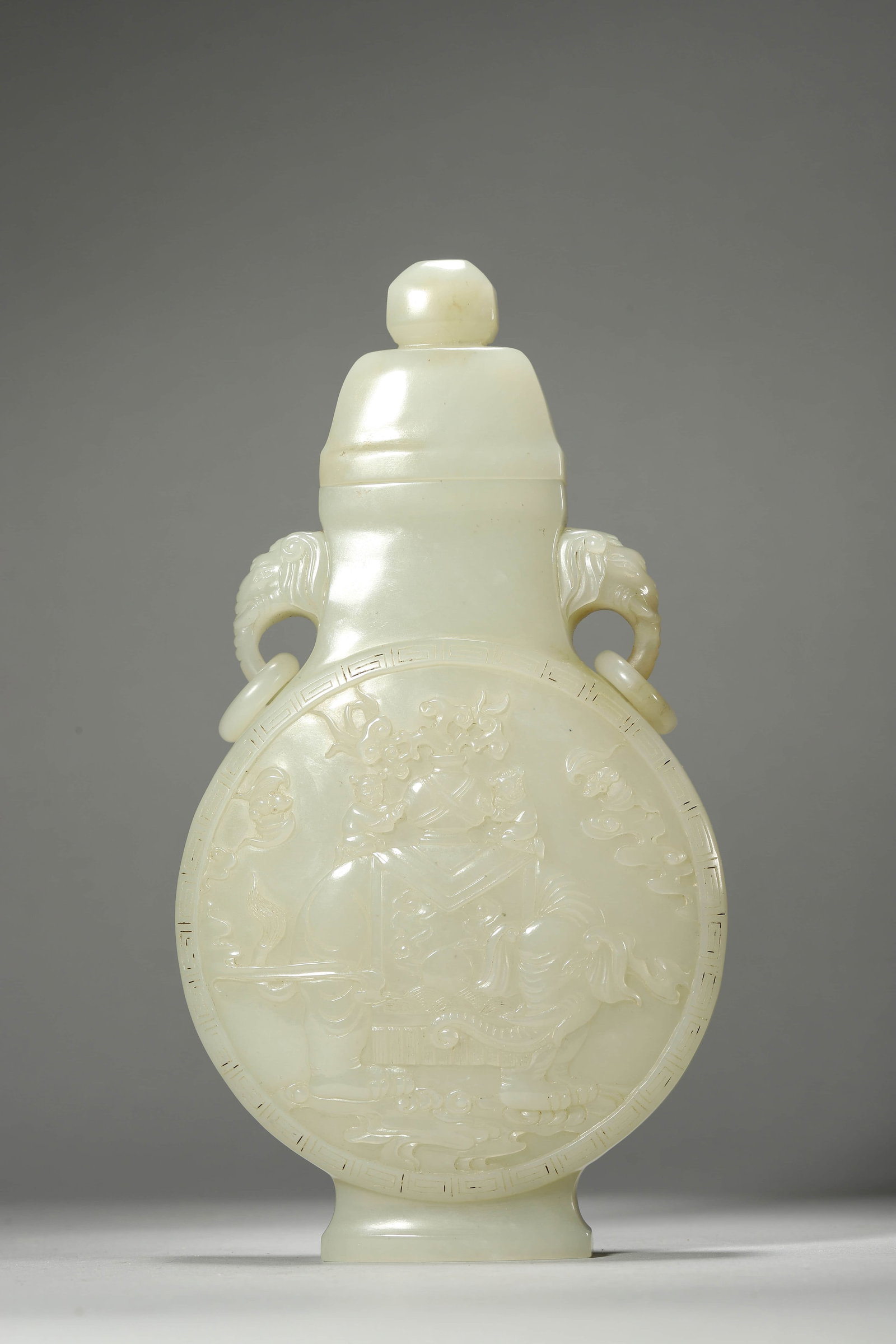 Carved Jade Elephant Moon Flask - 8