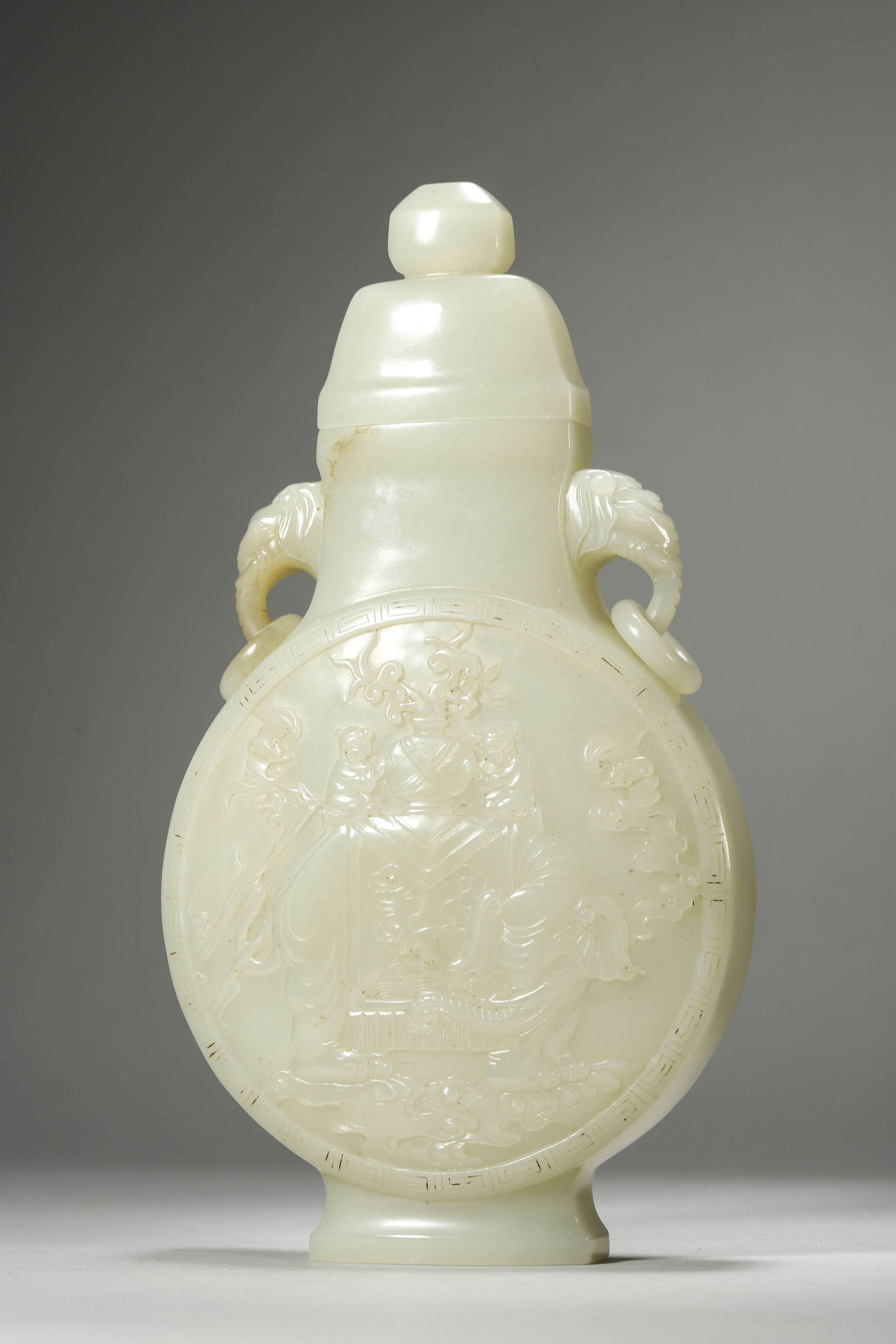 Carved Jade Elephant Moon Flask - 9