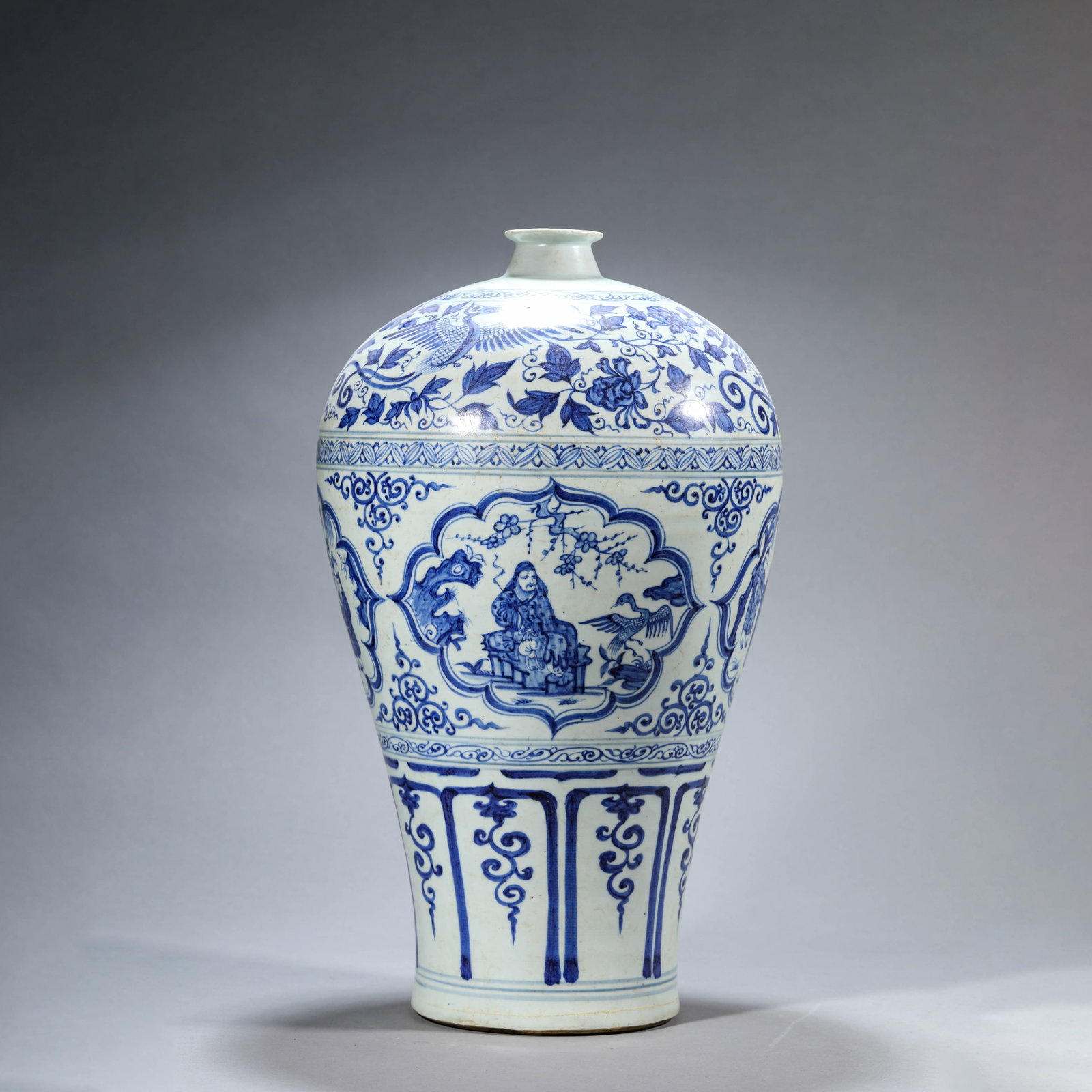 Blue and White Reserved Panel Figural Meiping Vase: Blue and White Reserved Panel Figural Meiping Vase Diam.?25.4cm Height:?43cm