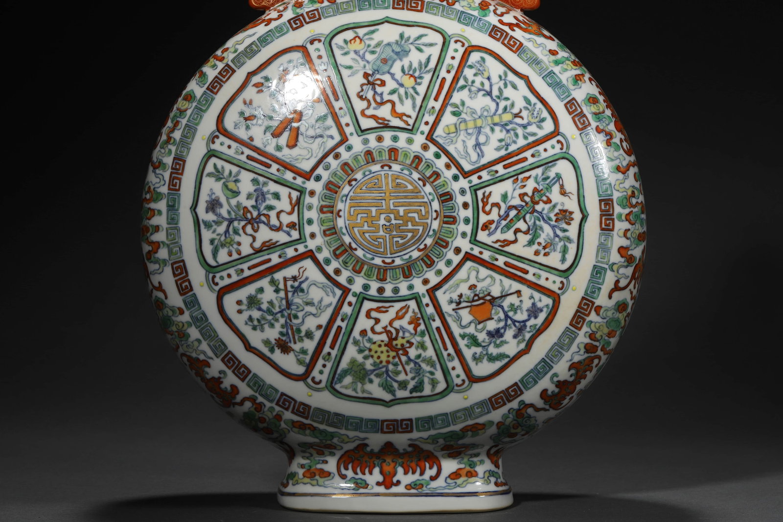 Doucai Glaze Babao Longevity Moonflask - 2