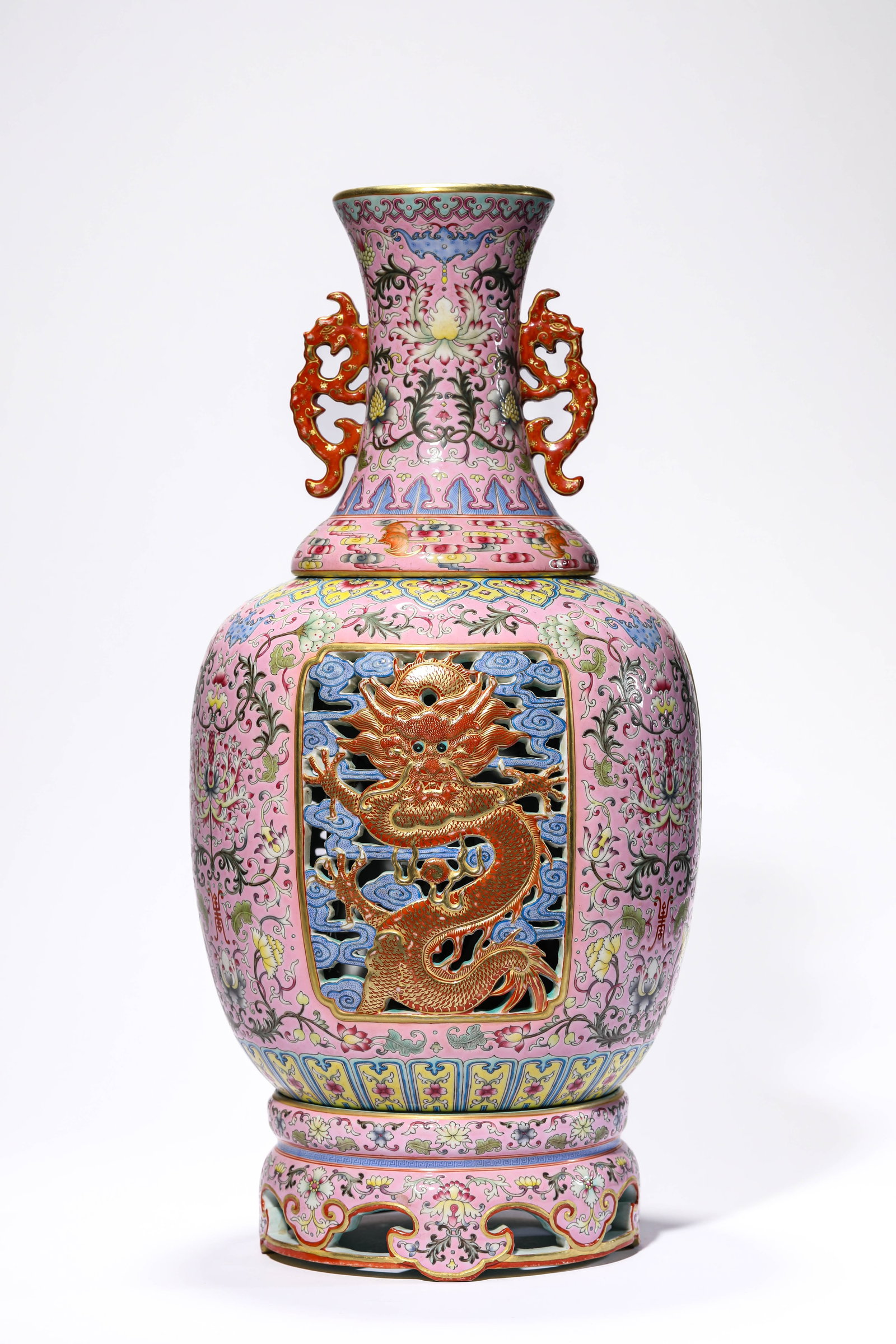 A FAMILLE-ROSE ?DRAGON? ?REVOLVING? VASE: A FAMILLE-ROSE ?DRAGON? ?REVOLVING? VASE Description: Dimensions: Width: 20.6 cm x Height: 43.3 cm. All measurements are approximate.