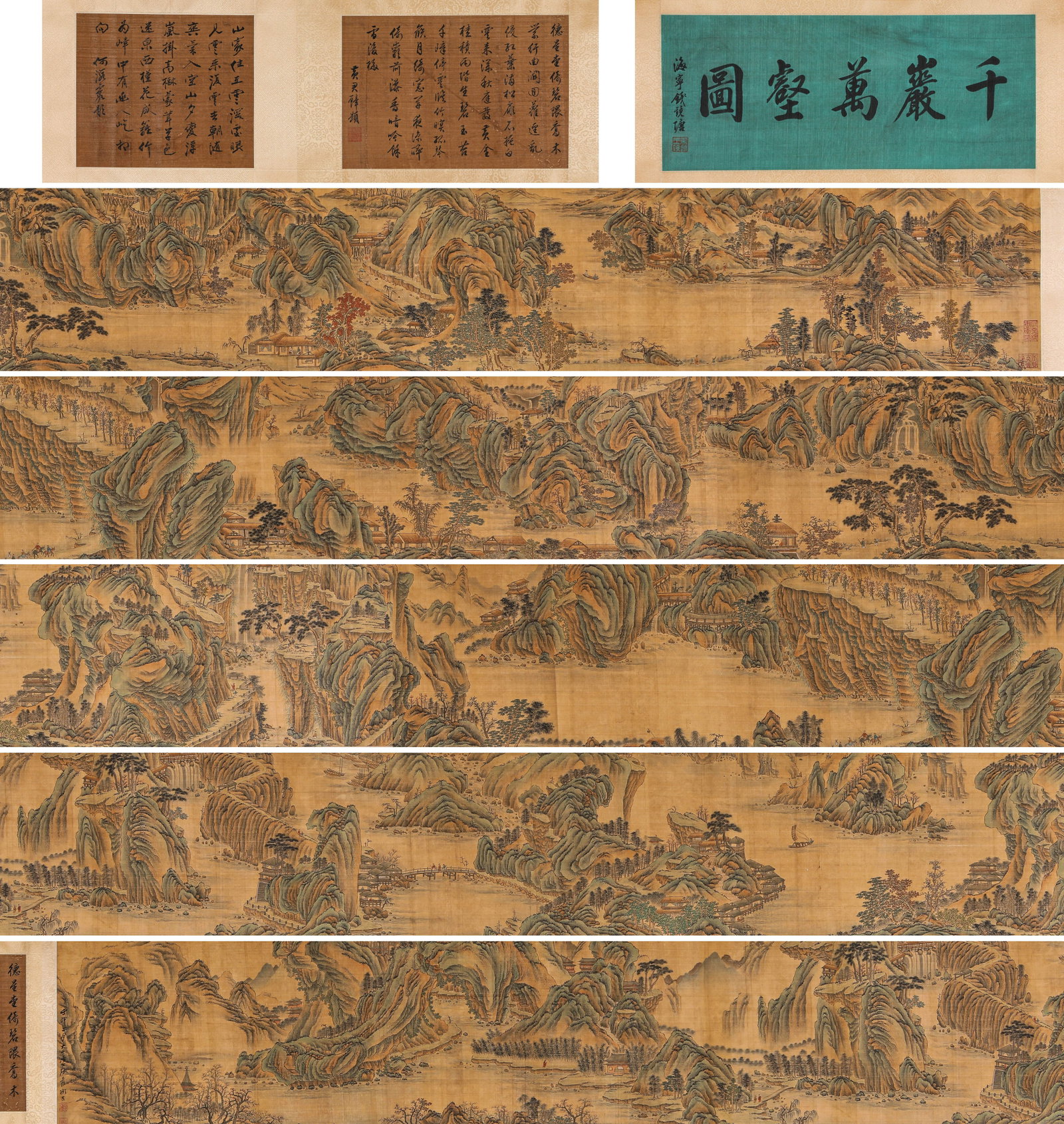 ZHANG DAQIAN (1899-1983), ATTRIBUTED TO, COPY OF 'MYRIAD PEAKS AND VALLEYS' HANDSCROLL: ZHANG DAQIAN (1899-1983), ATTRIBUTED TO, COPY OF 'MYRIAD PEAKS AND VALLEYS' HANDSCROLL Description: Dimensions: Width: 960 cm x Height: 34 cm. All measurements are approximate.