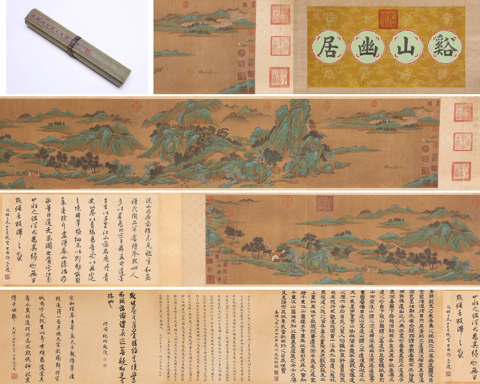 WANG XIMENG (1096-1119), ATTRIBUTED TO, SECLUDED DWELLING BY MOUNTAIN STREAM HANDSCROLL: WANG XIMENG (1096-1119), ATTRIBUTED TO, SECLUDED DWELLING BY MOUNTAIN STREAM HANDSCROLL Description: Dimensions: Width: 600 cm x Height: 41 cm. All measurements are approximate.