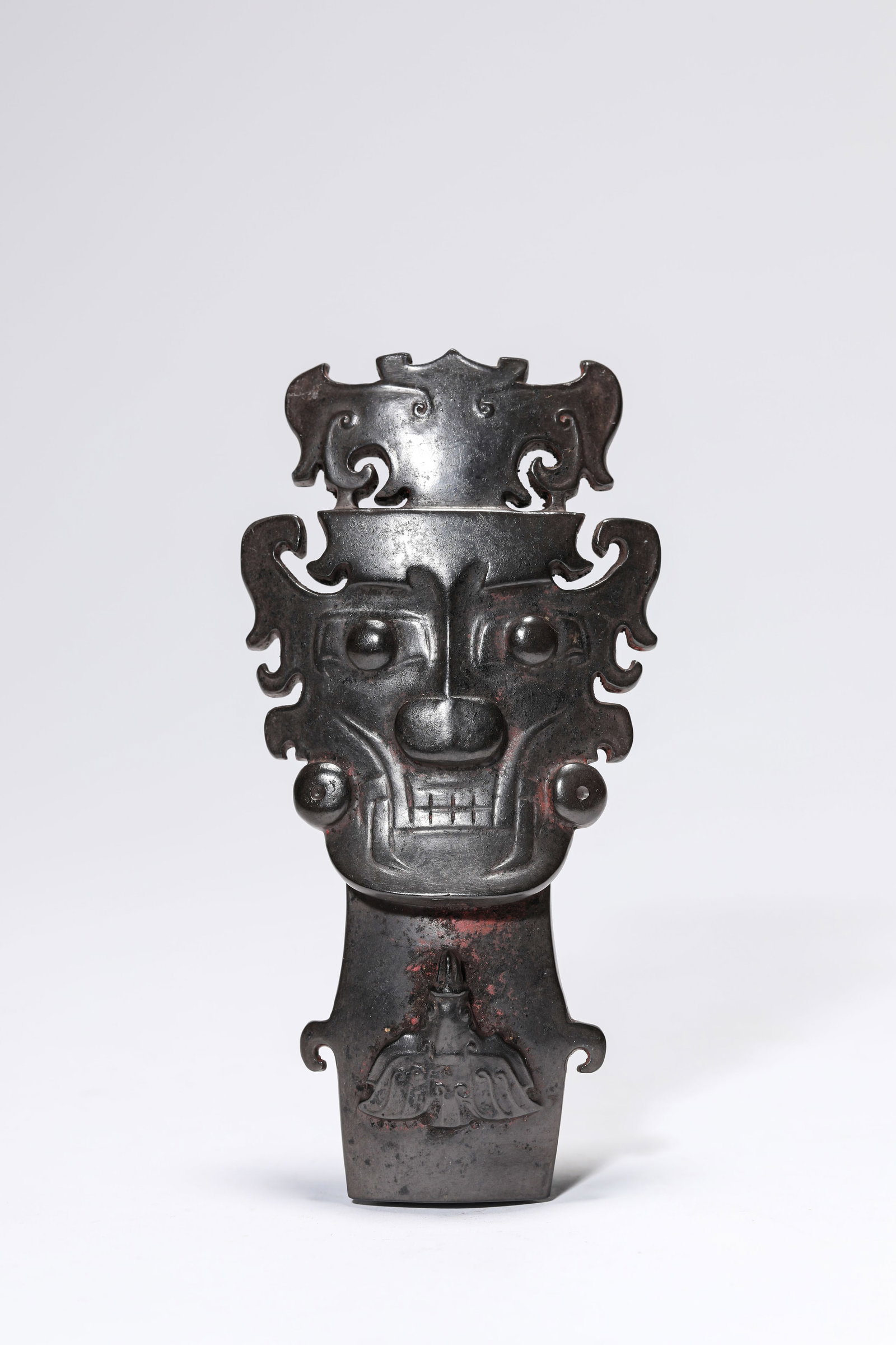 A JADE ?ANCESTOR HEAD?: A JADE ?ANCESTOR HEAD? Description: Dimensions: Width: 7.1 cm x Height: 14.3 cm. All measurements are approximate.