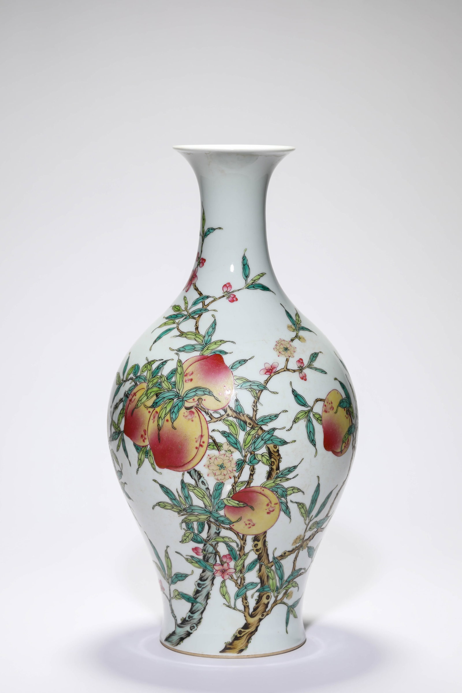 A FAMILLE-ROSE ?BAT AND SHOU? ?OLIVE-FORM? VASE: A FAMILLE-ROSE ?BAT AND SHOU? ?OLIVE-FORM? VASE Description: Dimensions: Width: 20.3 cm x Height: 40.8 cm. All measurements are approximate.