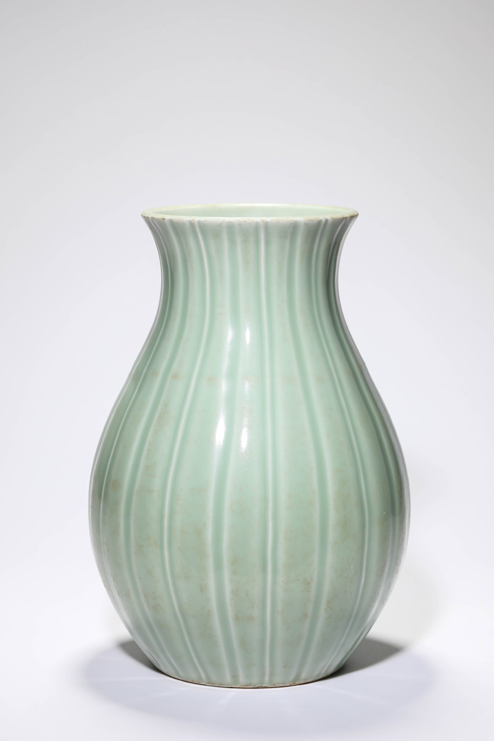A BEAN-GREEN-GLAZED ?MELON-LOBED? VASE - 2