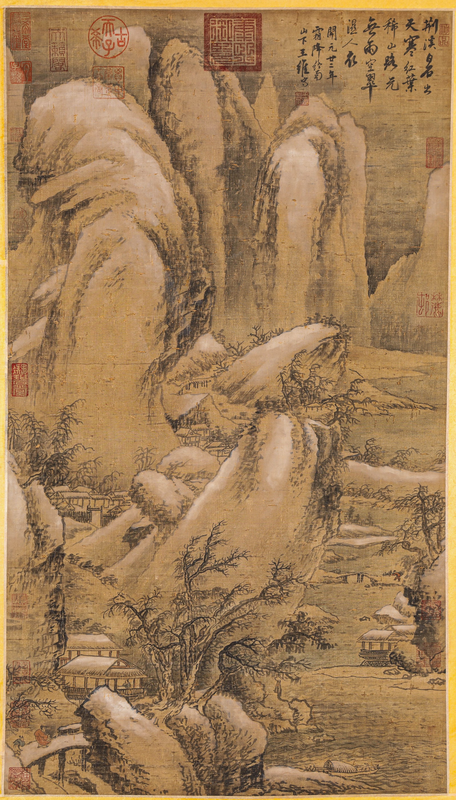 WANG WEI (699-759), ATTRIBUTED TO, RECLUSIVE FISHERMAN IN COLD MOUNTAINS: WANG WEI (699-759), ATTRIBUTED TO, RECLUSIVE FISHERMAN IN COLD MOUNTAINS Description: Dimensions: Width: 50 cm x Height: 87 cm. All measurements are approximate.