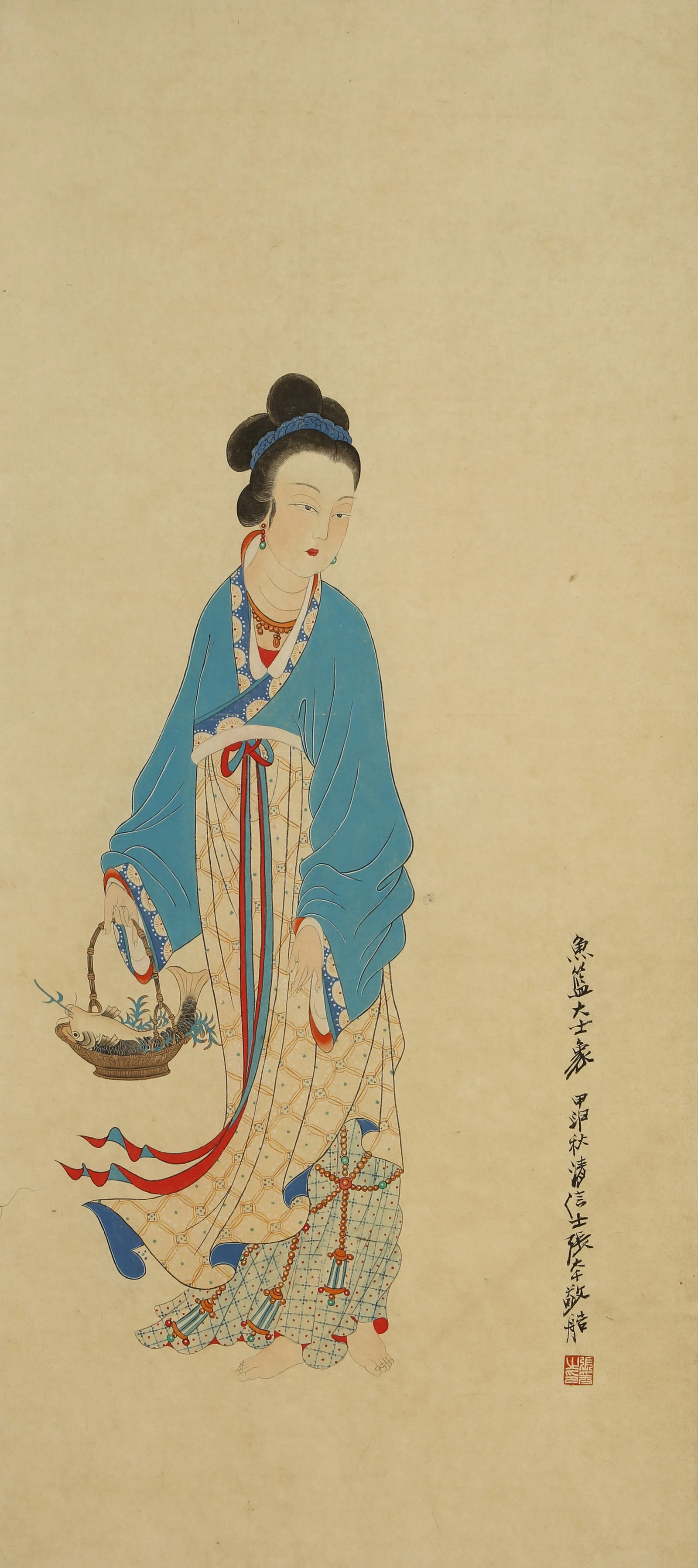 A CHINESE HAND PAINTING WITH THE MARK OF ZHANG DAQIAN: A CHINESE HAND PAINTING WITH THE MARK OF ZHANG DAQIAN Size:78*34cm