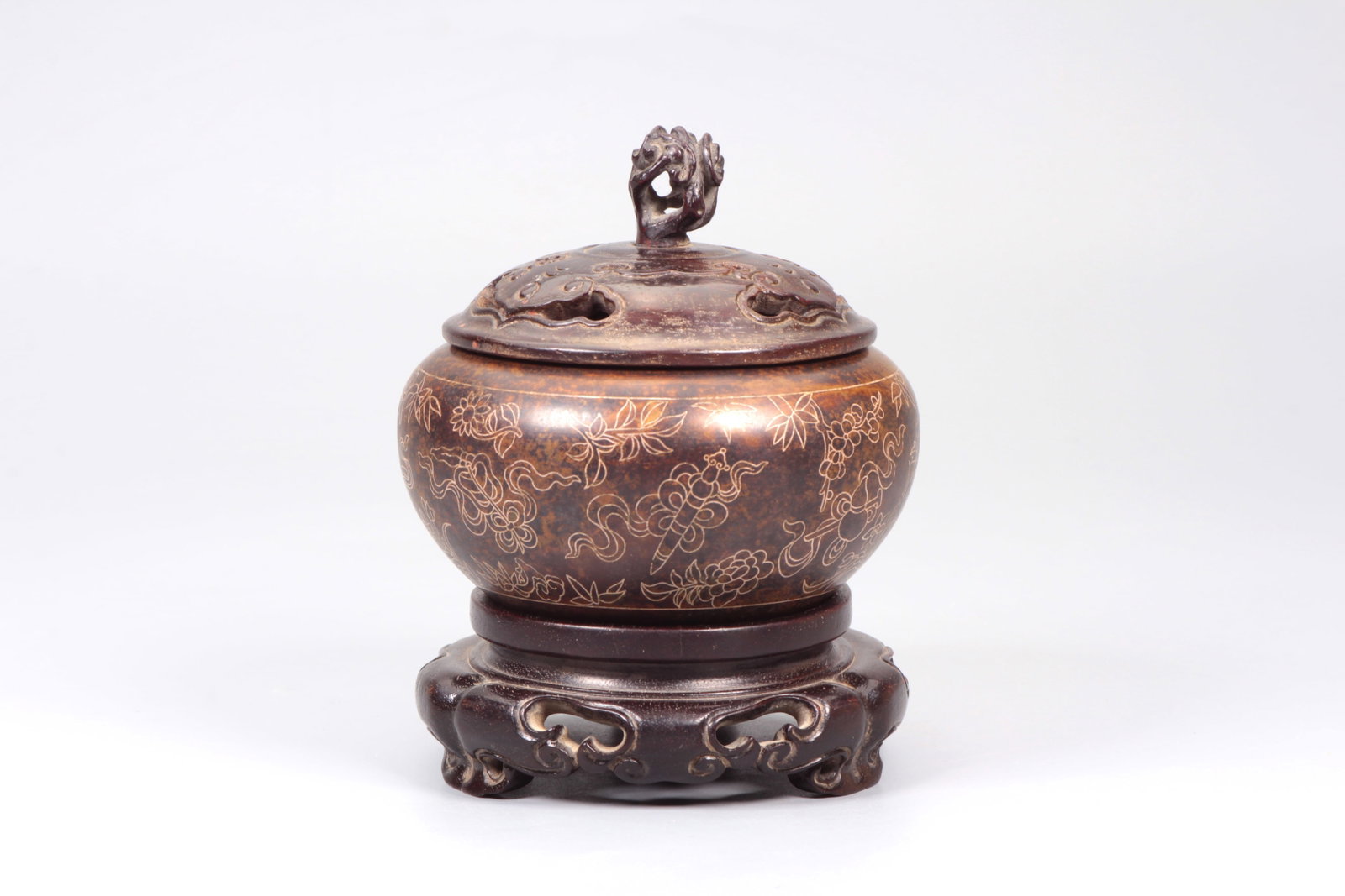 A BRONZE SILVER-INLAID EIGHT IMMORTALS INCENSE BURNER (1 of 11)