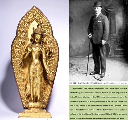 A GILT-BRONZE FIGURE OF GUANYIN HOLDING A LOTUS WITH MANDORLA: A GILT-BRONZE FIGURE OF GUANYIN HOLDING A LOTUS WITH MANDORLA Size:Height:52cm,Length:23cm,Width:9cm;Weight:3715grams