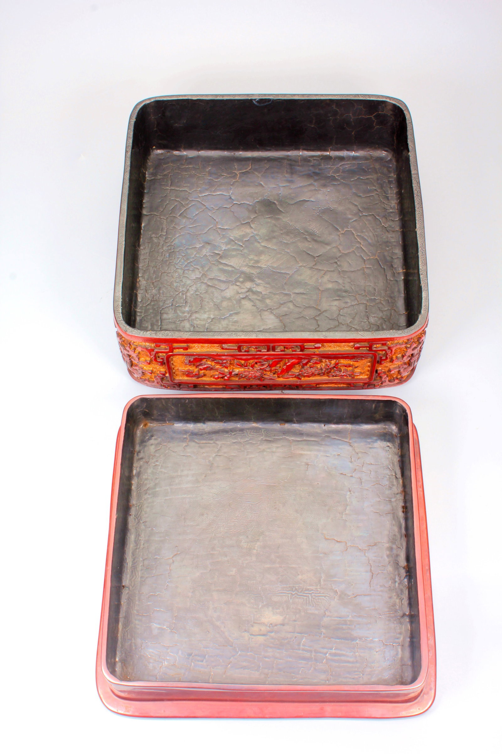 A CARVED LACQUER 'UNIVERSAL CELEBRATION' COVERED BOX - 8