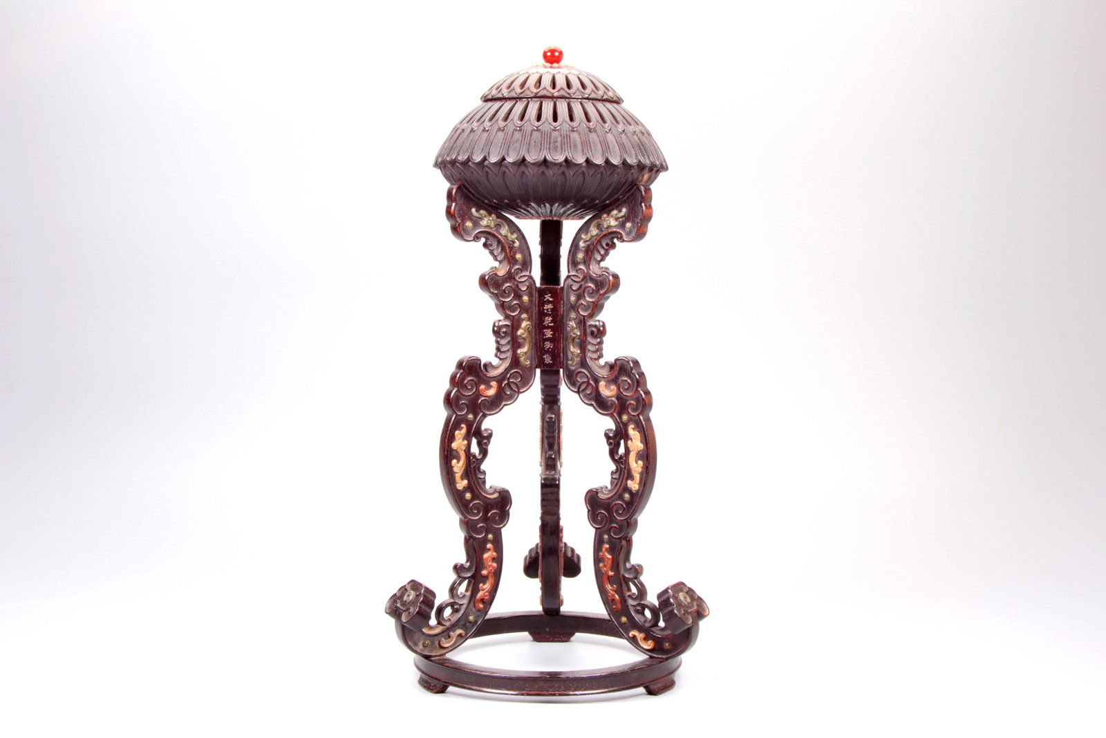A ZITAN GEM-INLAID KUI DRAGON INCENSE BURNER: A ZITAN GEM-INLAID KUI DRAGON INCENSE BURNER Size:Height:31cm,Width:16cm