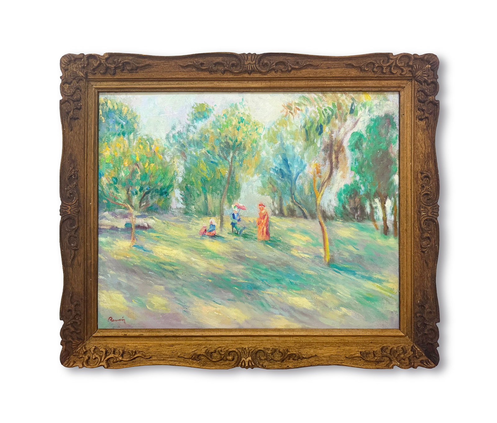 AN OIL PAINTING ON CANVAS WITH THE MARK OF PIERRE-AUGUSTE RENOIR: AN OIL PAINTING ON CANVAS WITH THE MARK OF PIERRE-AUGUSTE RENOIR Size:40*50.5cm;Framed dimensions:50*60cm