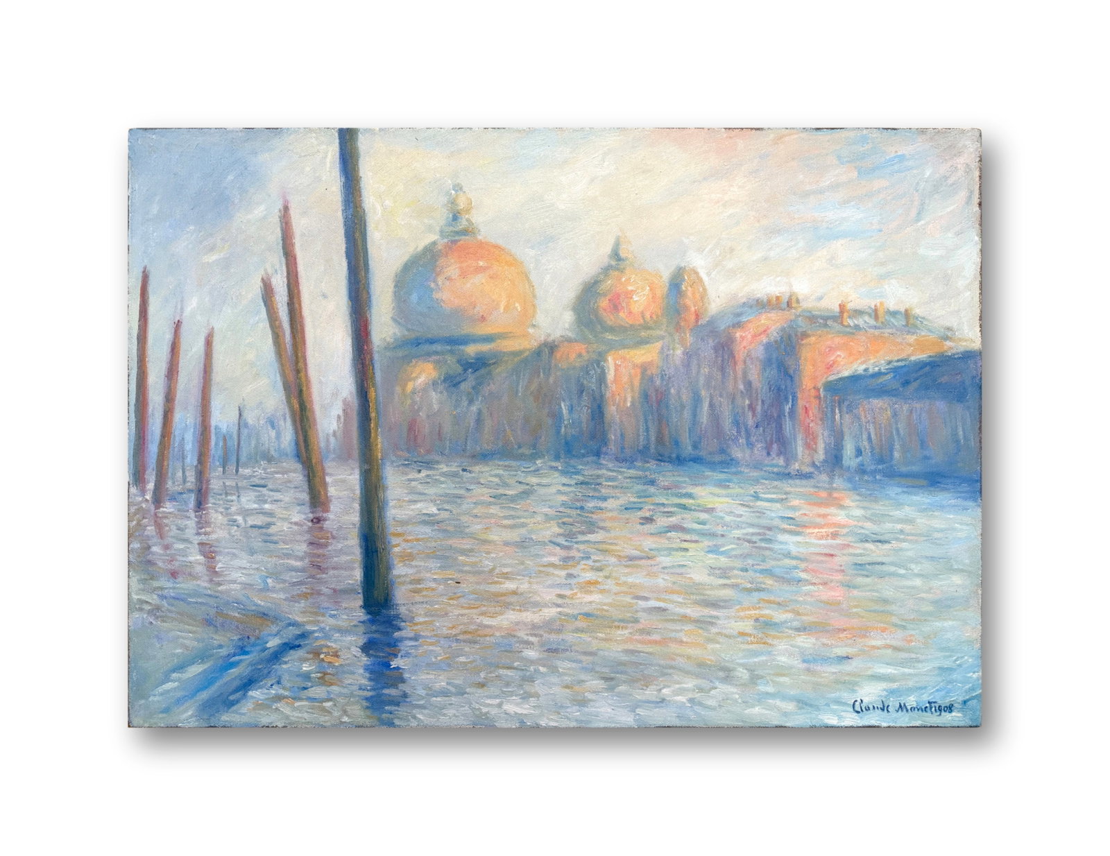 AN OIL PAINTING ON CANVAS WITH THE MARK OF CLAUDE MONET: AN OIL PAINTING ON CANVAS WITH THE MARK OF CLAUDE MONET Size:65*92.5cm