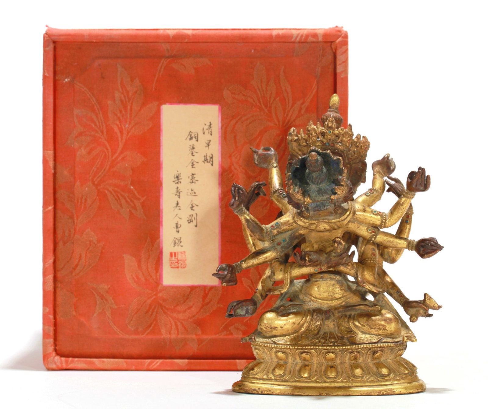 A GILT-BRONZE FIGURE OF GUHYAPADA VAJRA: A GILT-BRONZE FIGURE OF GUHYAPADA VAJRA Size:Height:16.5cm