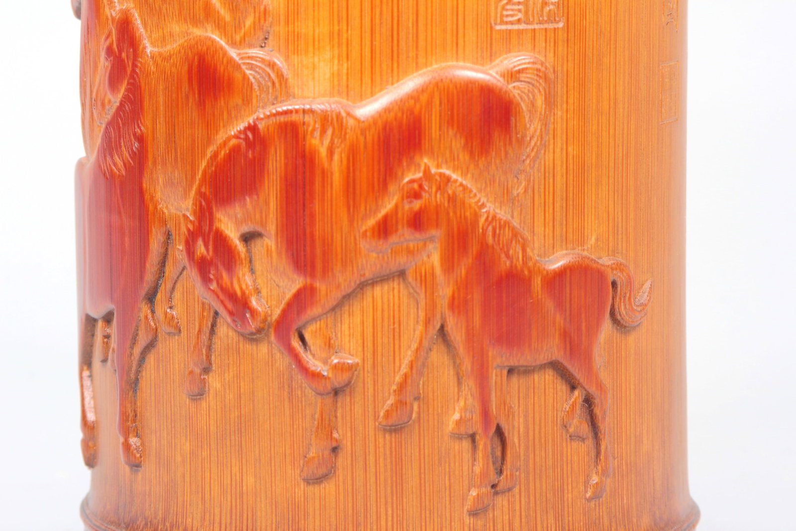 A BAMBOO EIGHT HORSES BRUSHPOT - 2