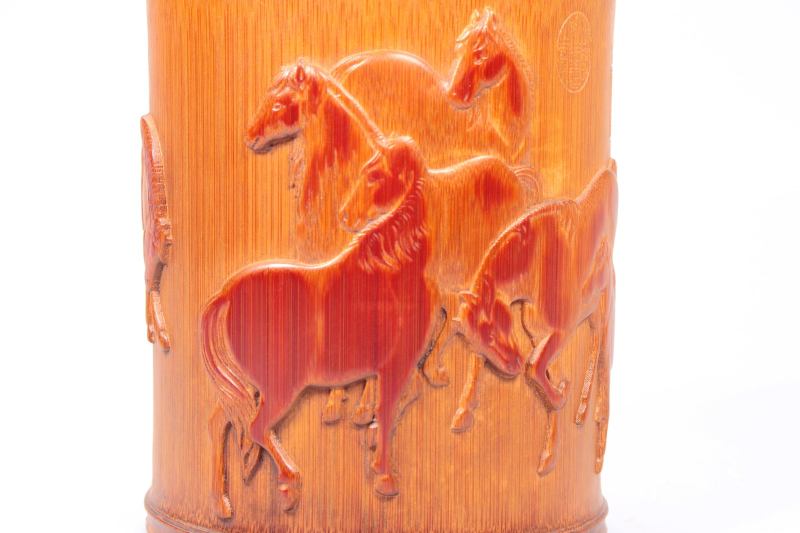 A BAMBOO EIGHT HORSES BRUSHPOT - 3