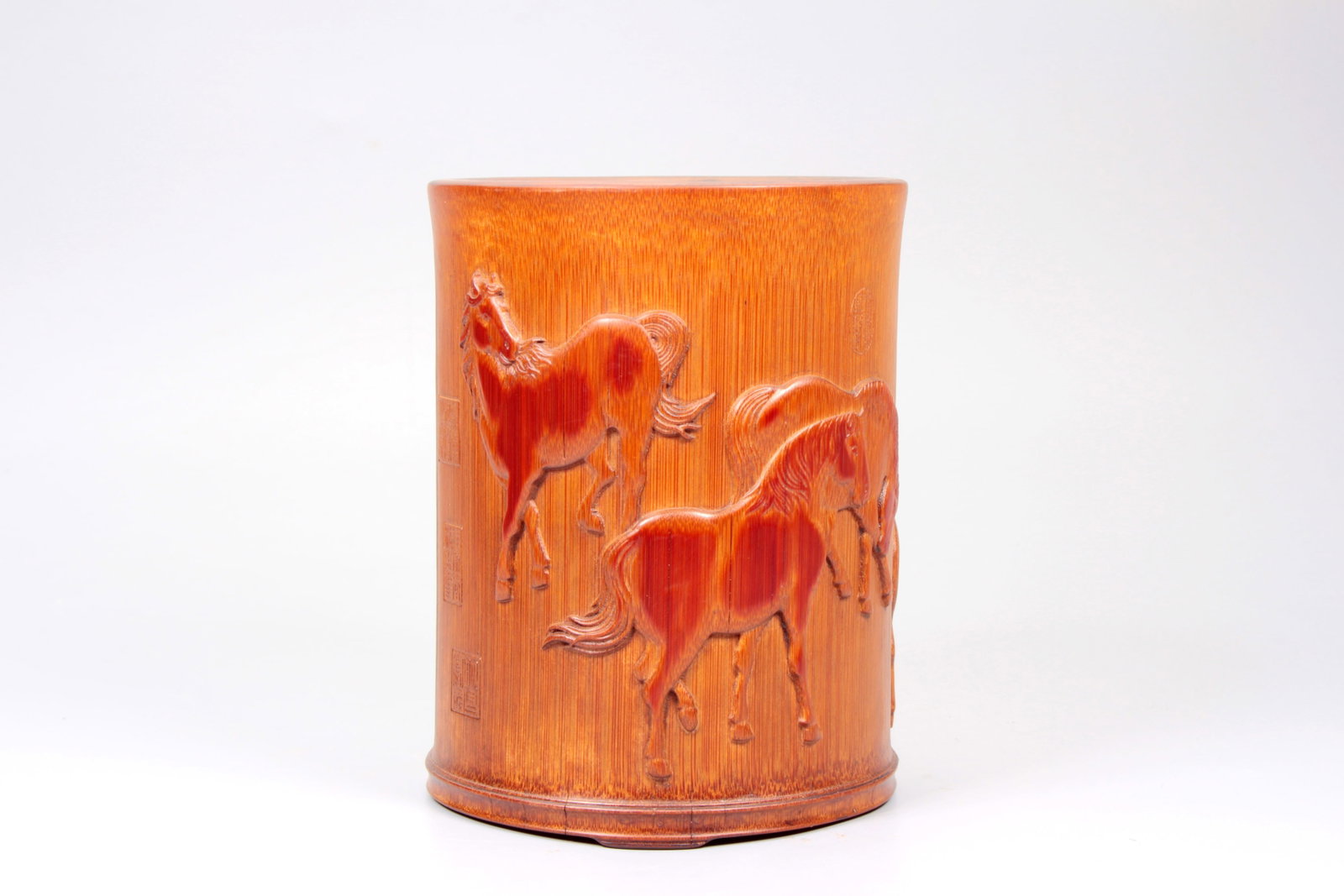 A BAMBOO EIGHT HORSES BRUSHPOT - 4