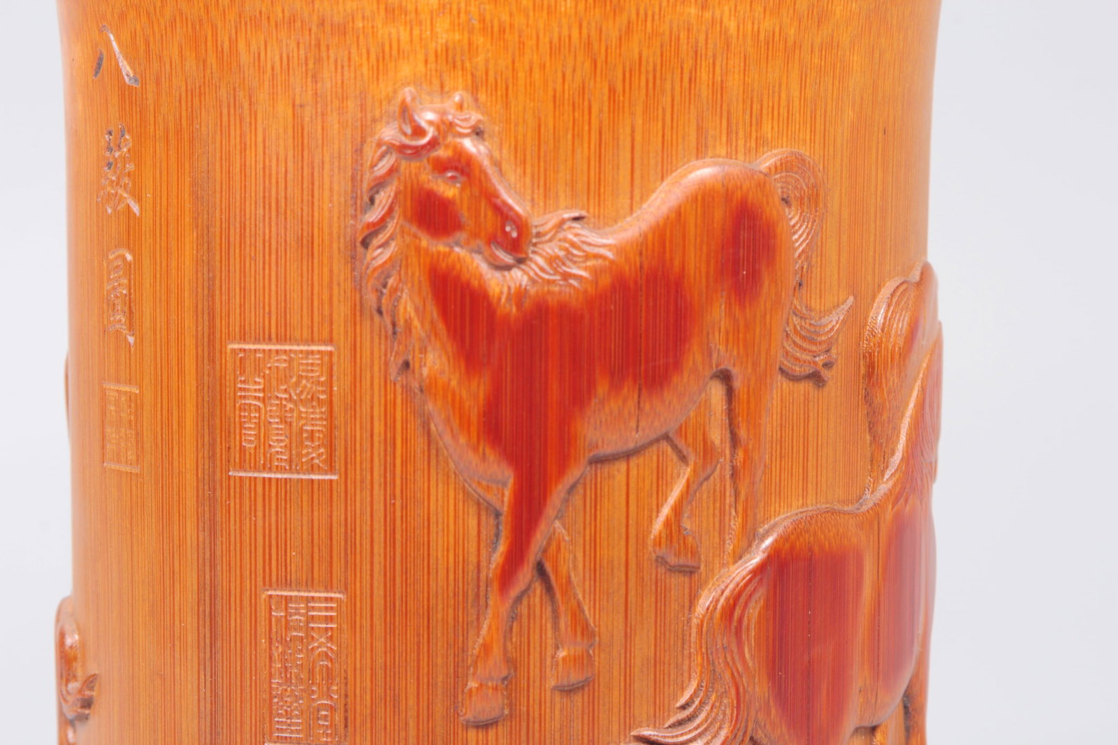 A BAMBOO EIGHT HORSES BRUSHPOT - 6