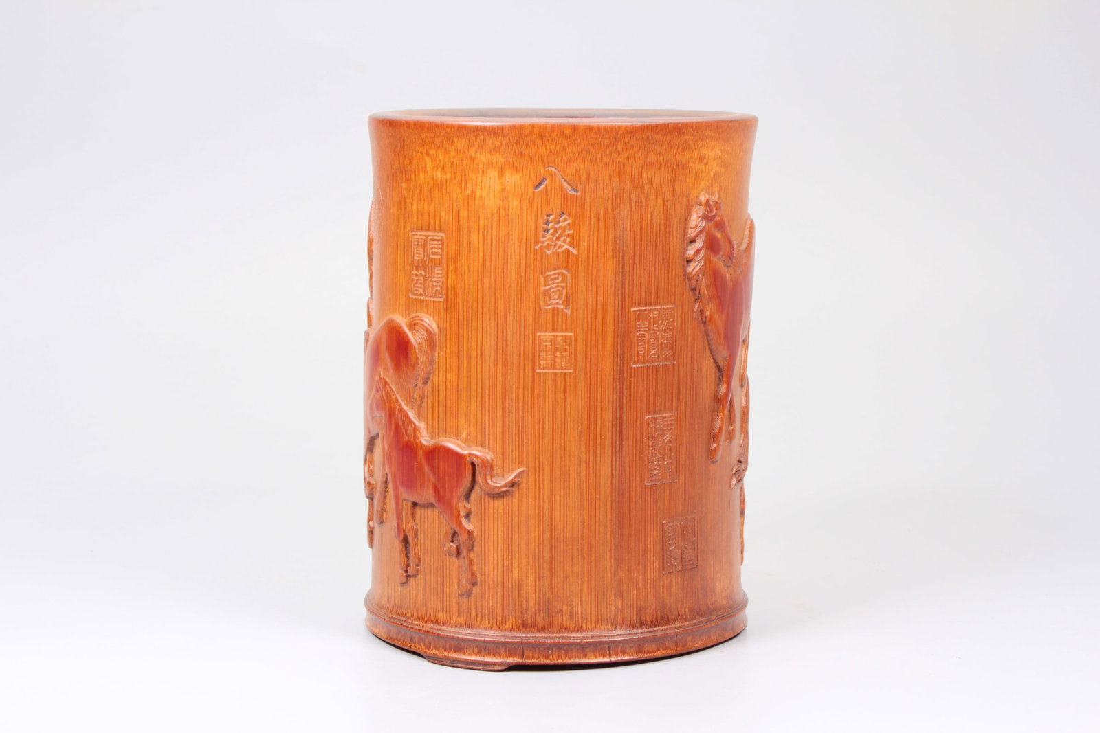 A BAMBOO EIGHT HORSES BRUSHPOT - 7