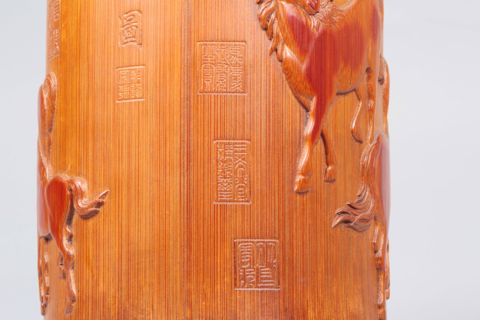 A BAMBOO EIGHT HORSES BRUSHPOT - 8