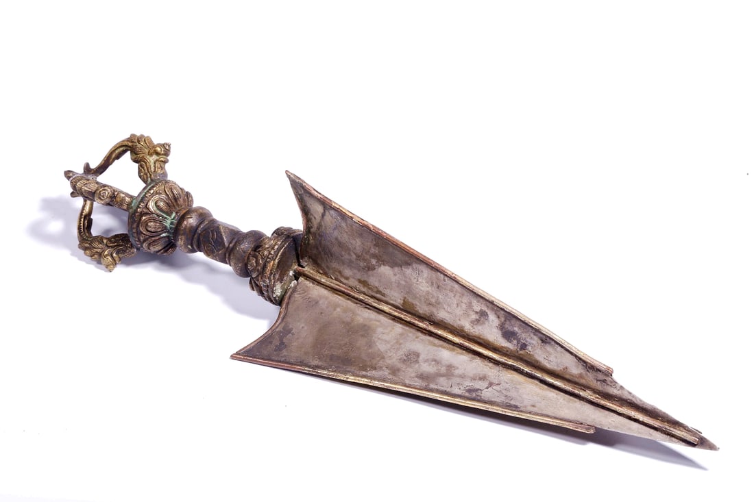A GILT-BRONZE PHURBA - 2