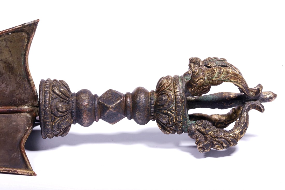 A GILT-BRONZE PHURBA - 3
