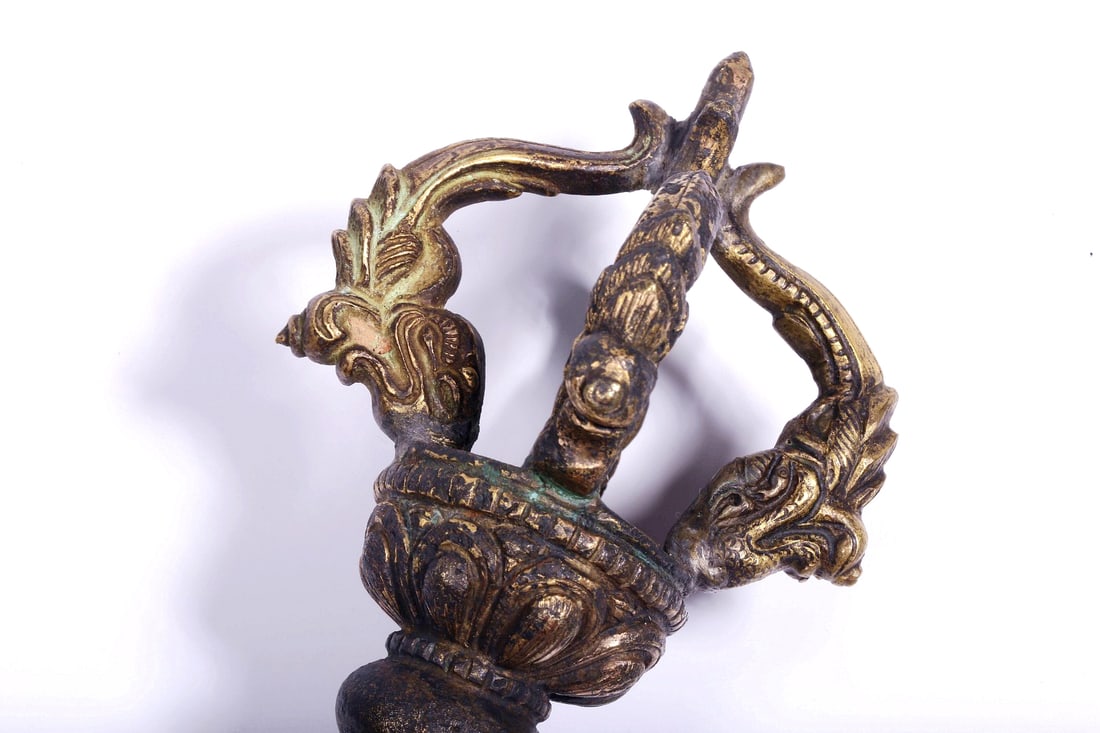 A GILT-BRONZE PHURBA - 5