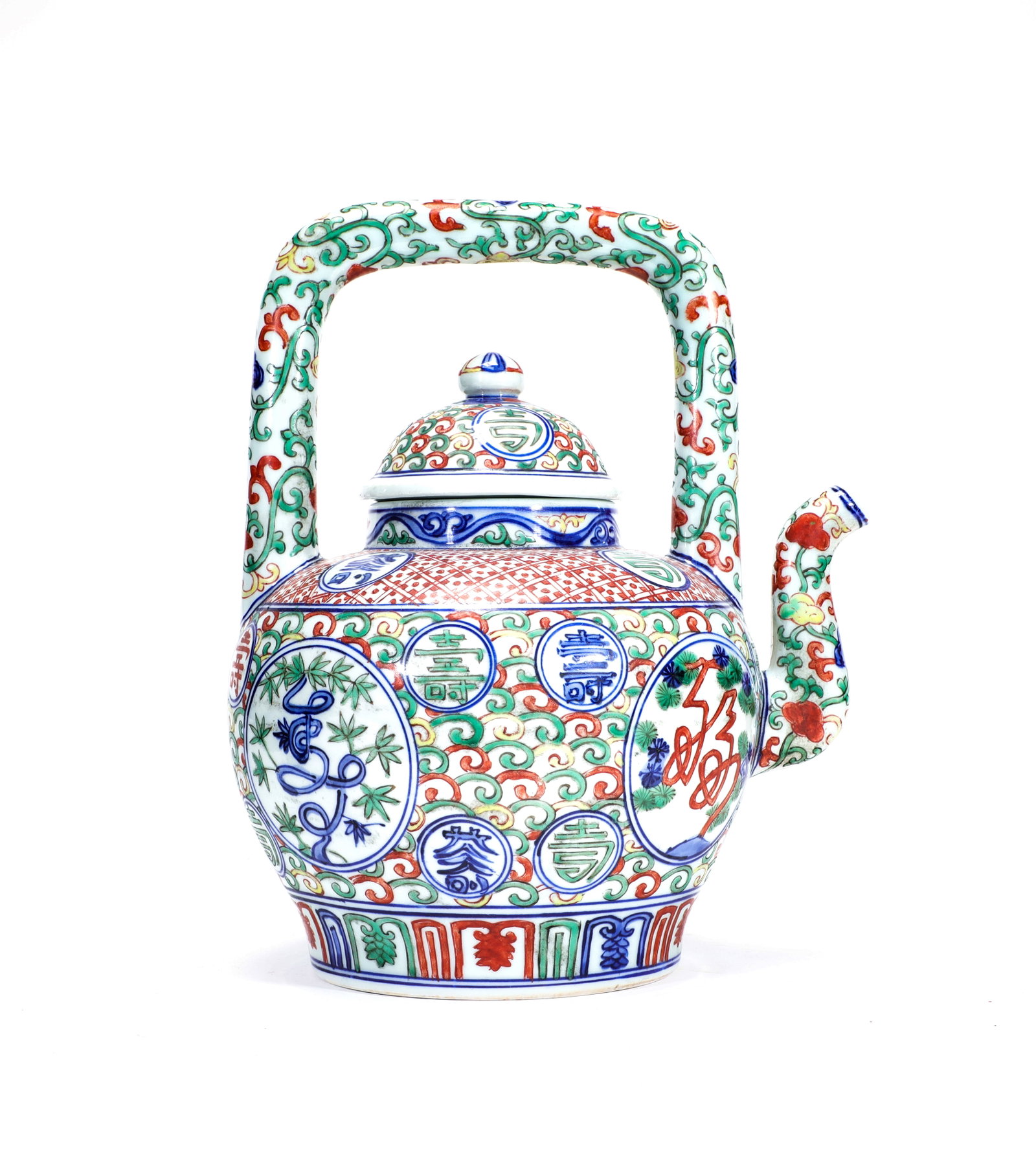 A WUCAI LONGEVITY CHARACTER LARGE JAR - 2