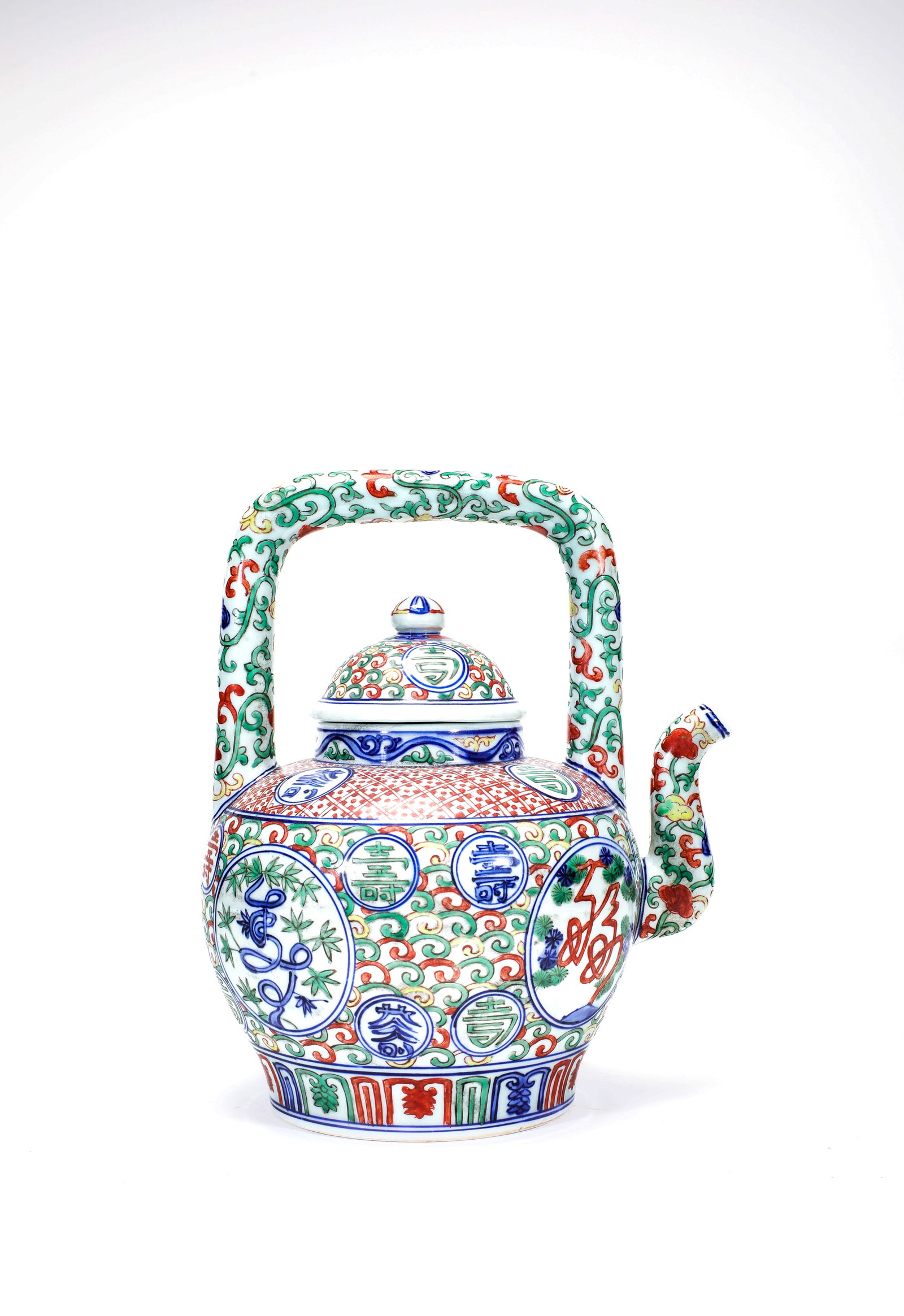 A WUCAI LONGEVITY CHARACTER LARGE JAR - 3
