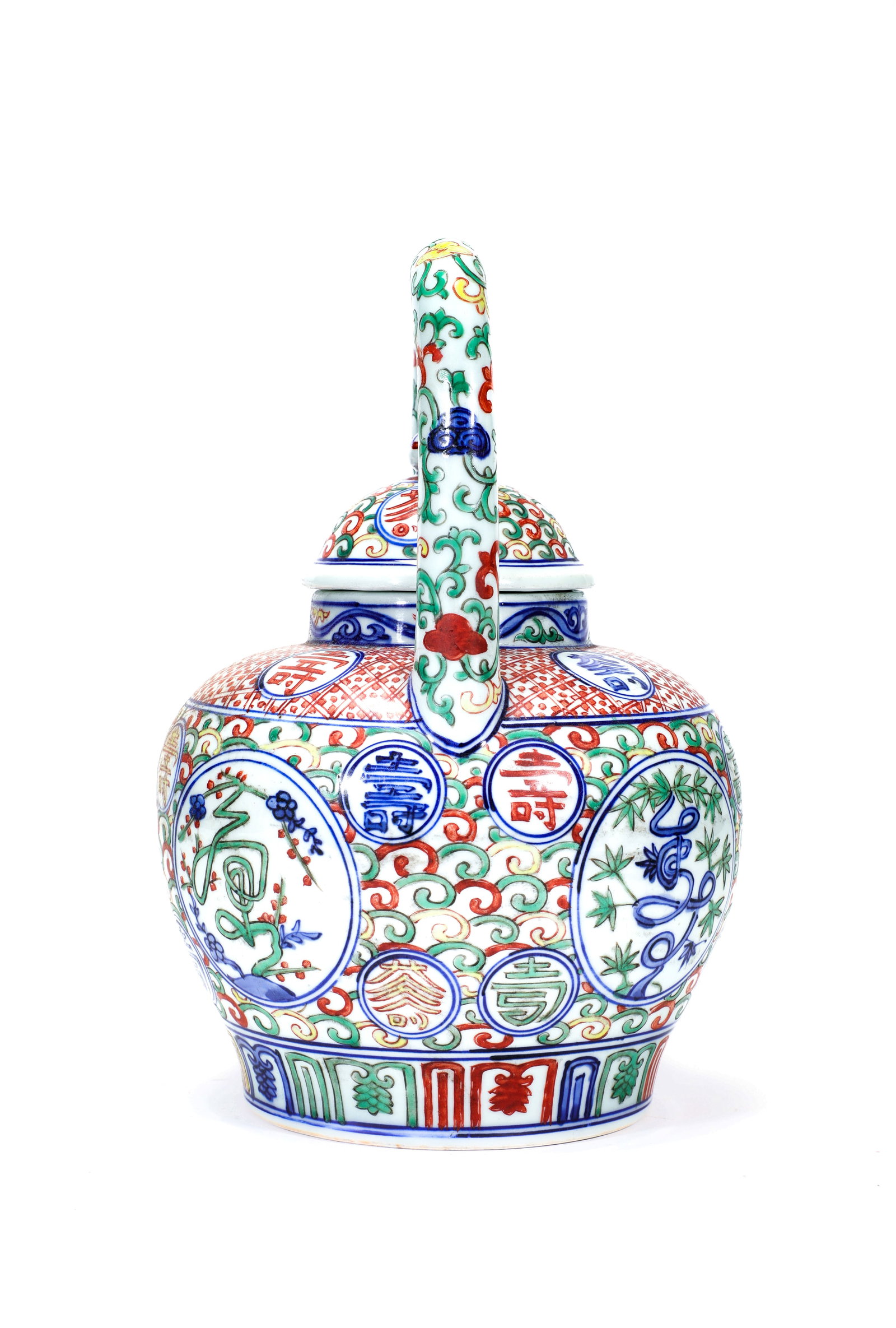 A WUCAI LONGEVITY CHARACTER LARGE JAR - 4