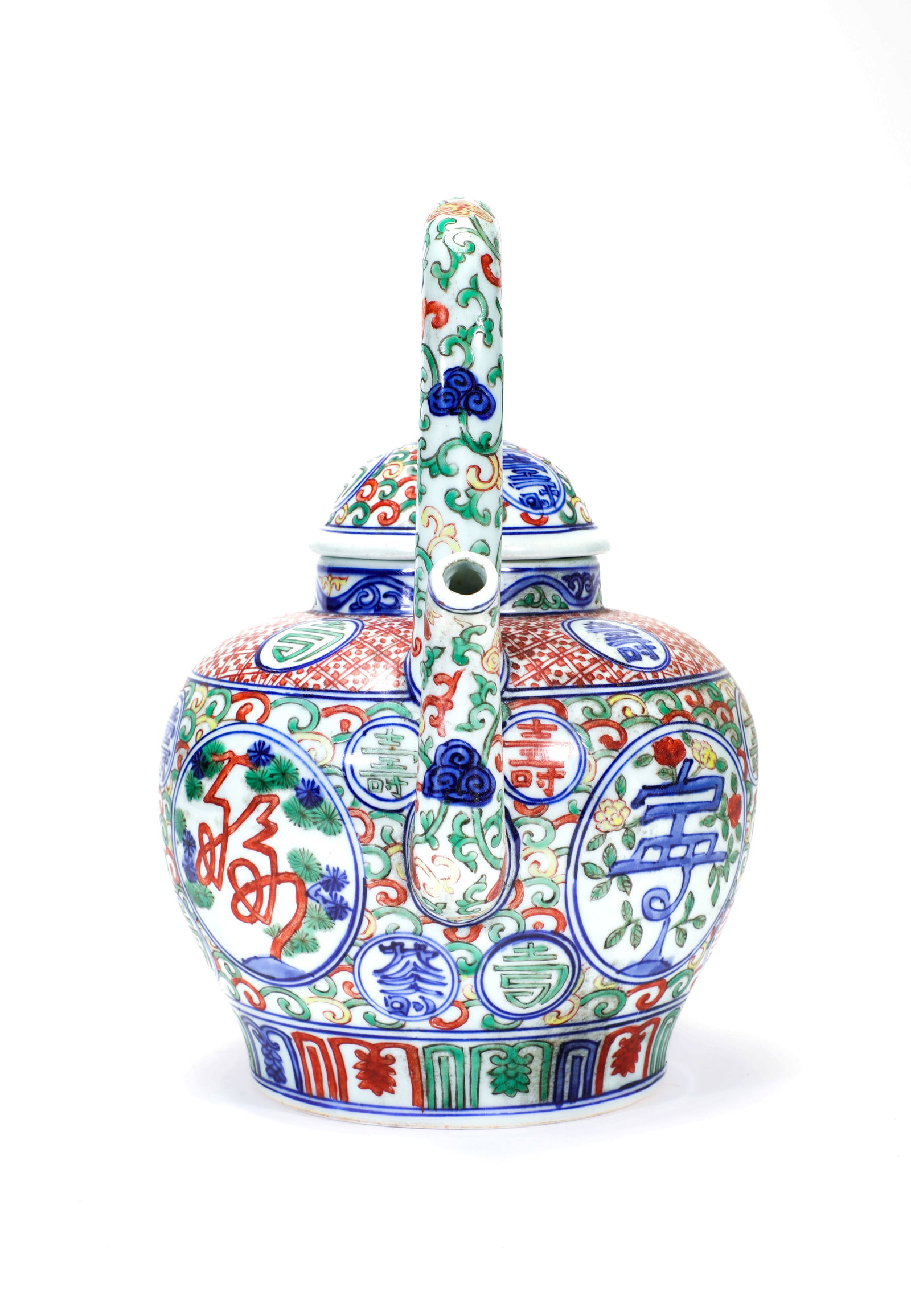 A WUCAI LONGEVITY CHARACTER LARGE JAR - 5