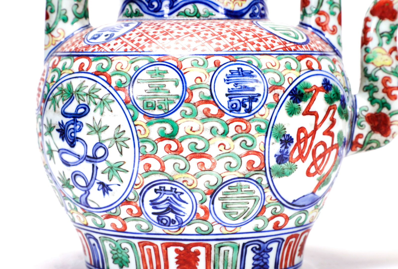 A WUCAI LONGEVITY CHARACTER LARGE JAR - 7