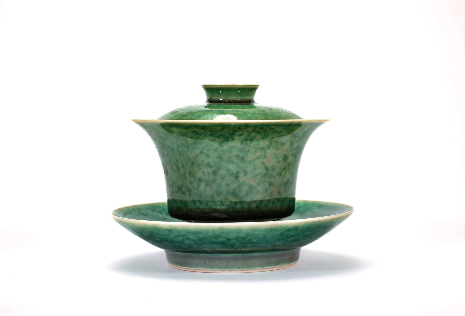 A GREEN GLAZED COVERED BOWL - 2