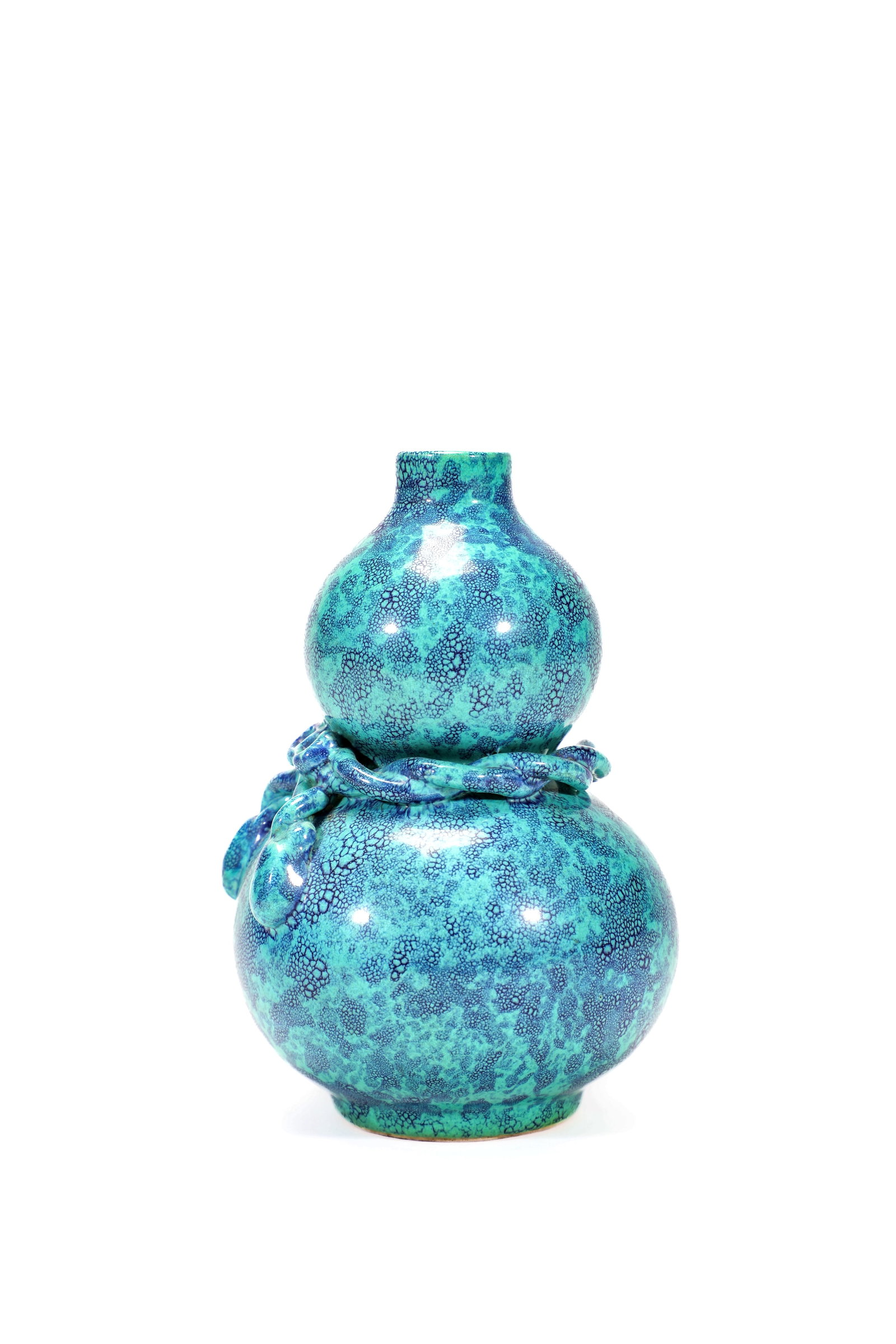 A ROBIN?S EGG GLAZED GOURD VASE - 2